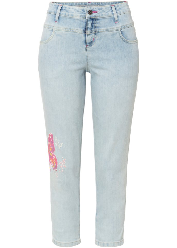 Boyfriend-Jeans mit Schmetterlings-Druck in 7/8-Länge