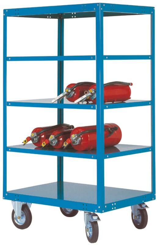 Manuflex Mobil Etagenwagen TRANSOMOBIL 5 Fachböden Brillantblau 1.200 x 700 x 1.755 mm