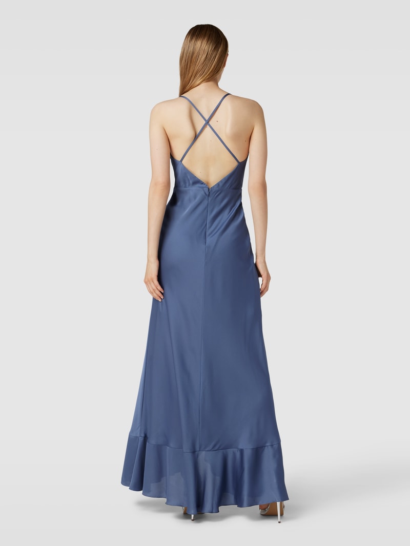 Abendkleid in Wickel-Optik in rauchblau