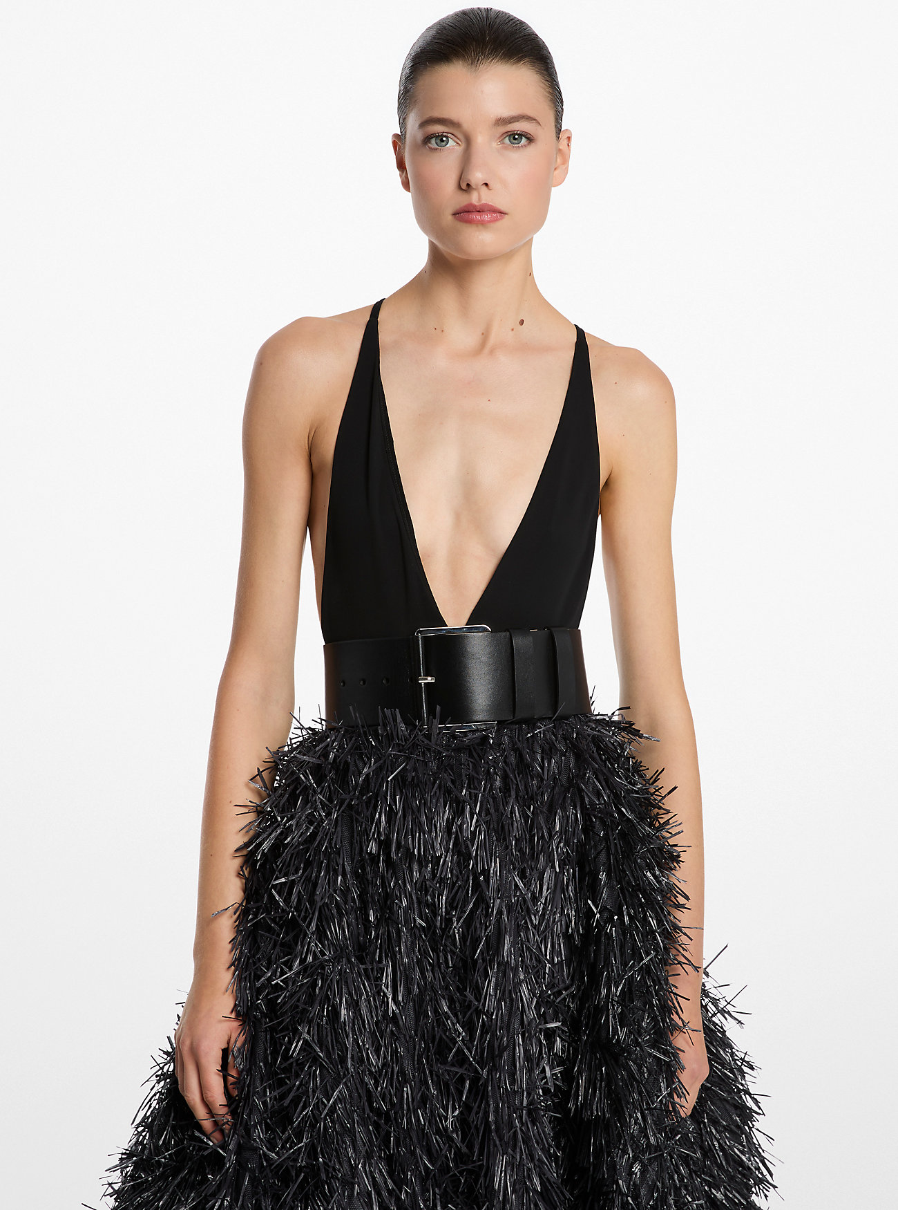 Body a collo alto in jersey elasticizzato opaco - NERO