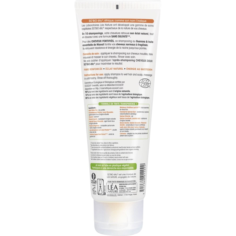 LÉA NATURE SO BiO étic Shampooing cheveux fortifiés, Guarana bio & huile essentielle de Niaouli Shampooing