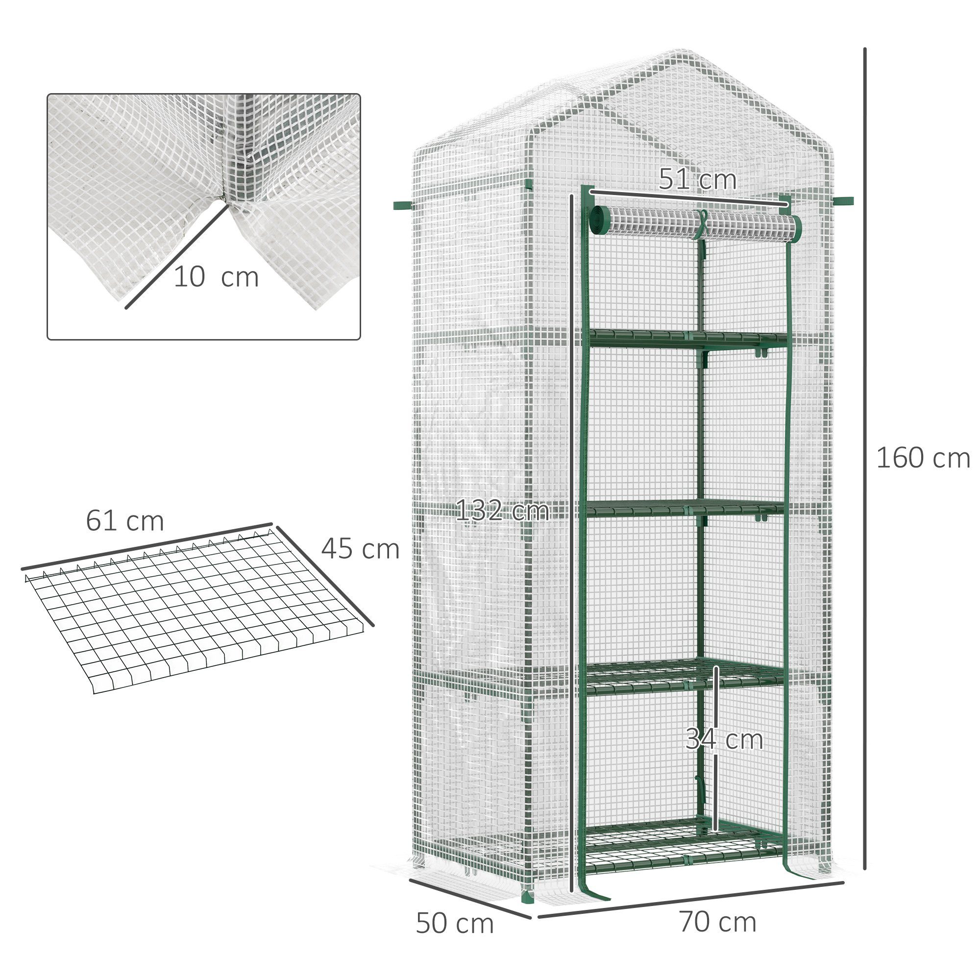 Outsunny Foliengewächshaus inklusive Regalen, wetterbeständig, aufrollbare Tür, BxTxH: 50 x 70 x 160 cm, Set 1-St., Foliengewächshaus, mit 4 Regalfächern