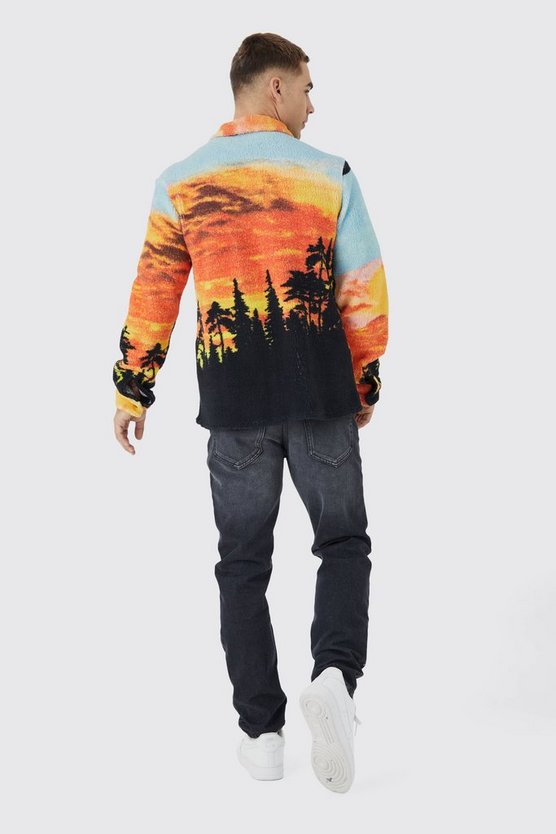 Borg-Overshirt mit Sunset-Print