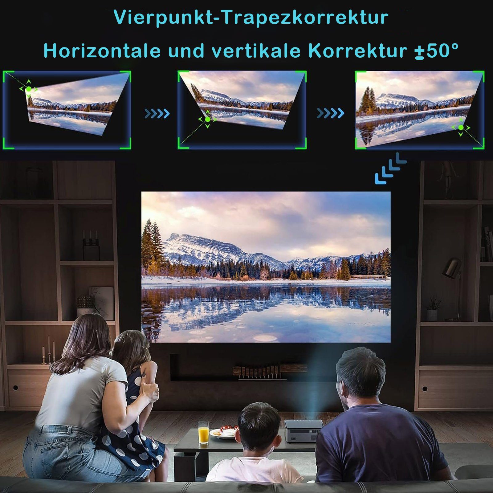 TAB HD Projektor, 1920x1080px Beamer, LED-Beamer (20000:1, 4K-Unterstützung, Großbild-Erlebnis, 4P/4D Keystone-Korrektur)