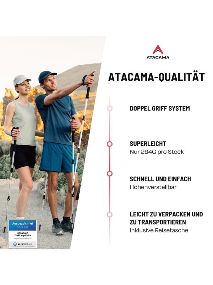 Atacama ATACAMA Nordic Walking Stöcke Damen und Herren Wanderstöcke Teleskop aus Carbo günstig kaufen onesize