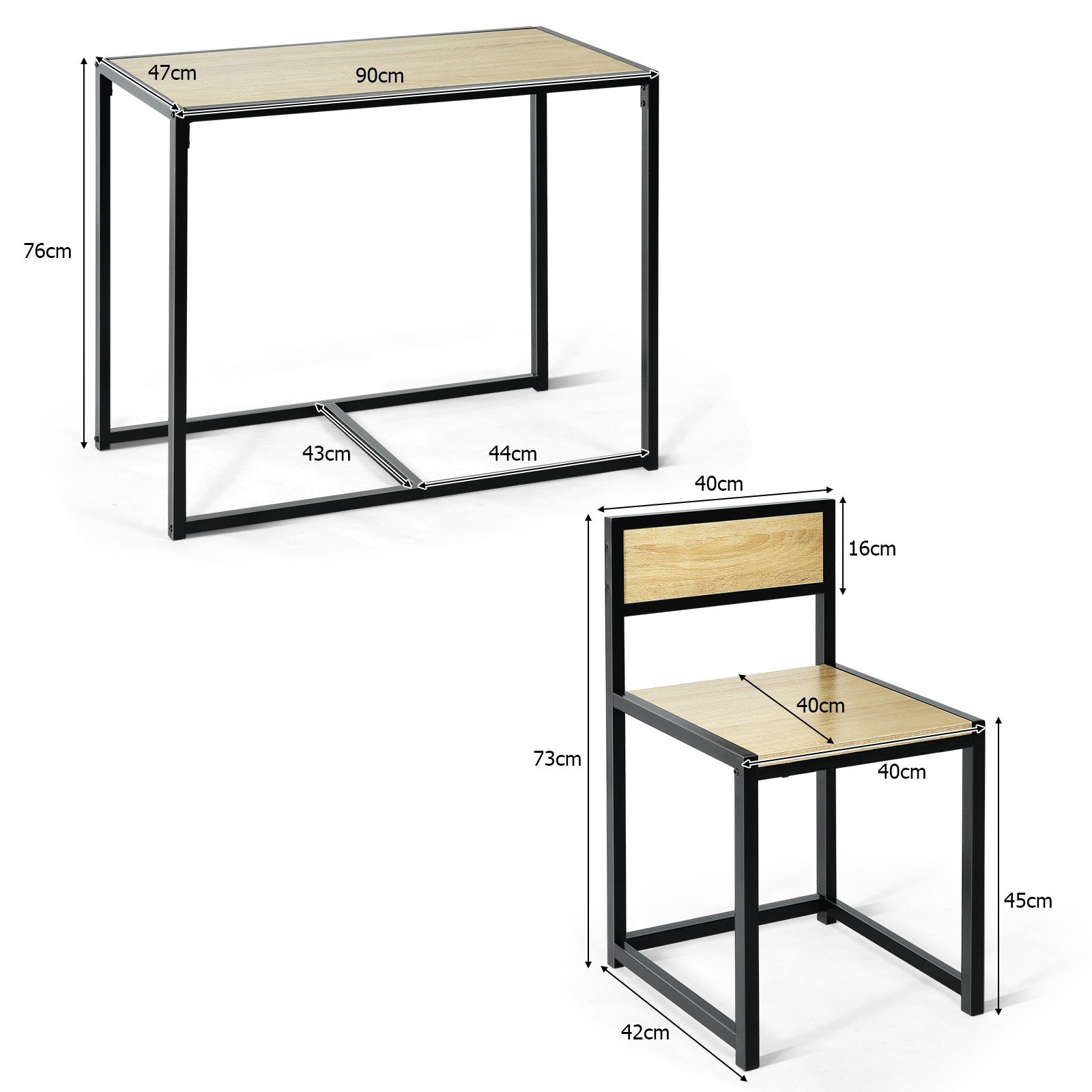 COSTWAY Essgruppe, (3-tlg), Küchenbar, mit Tisch & 2 Stühlen, platzsparend