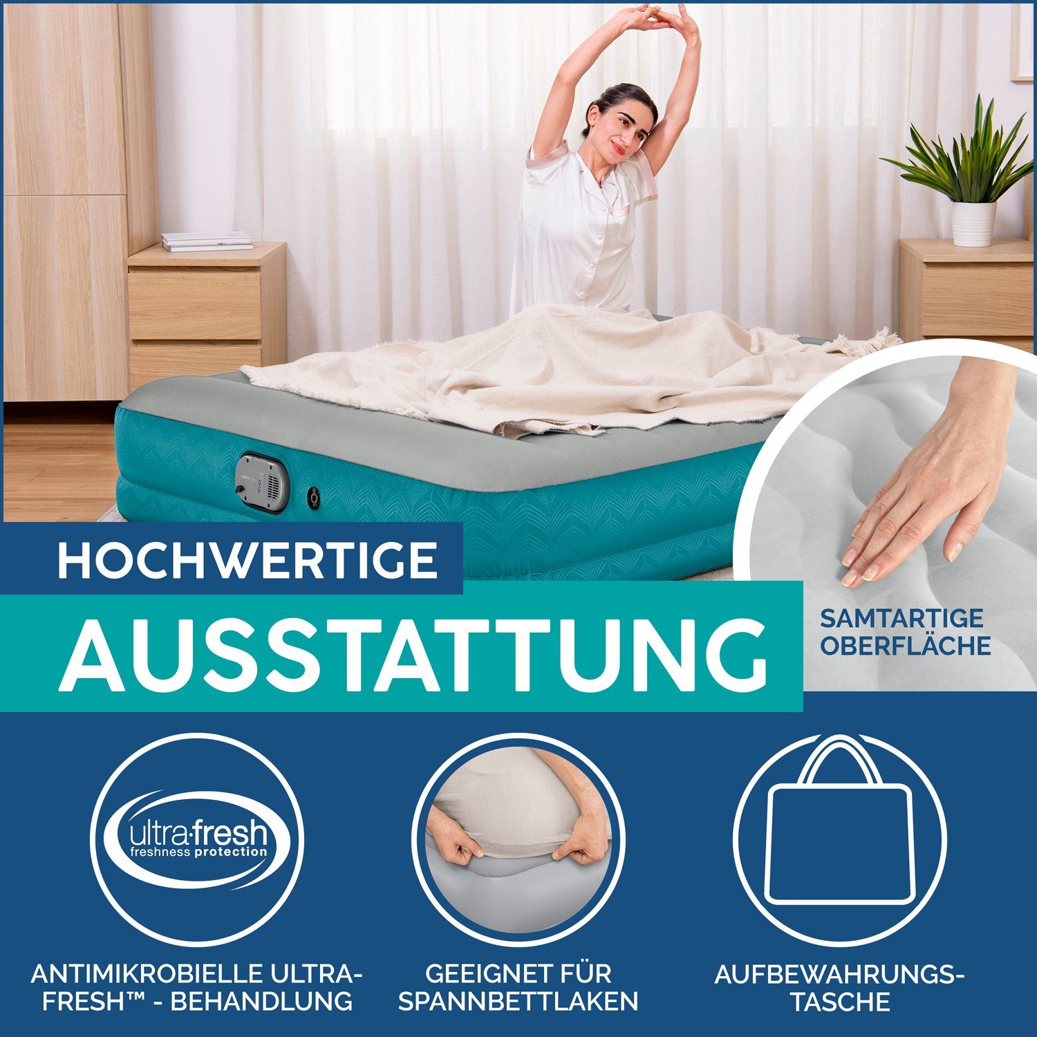 Bestway Luftbett Single 1 Person selbstaufblasend beflockt 191 x 97 x 46 cm
