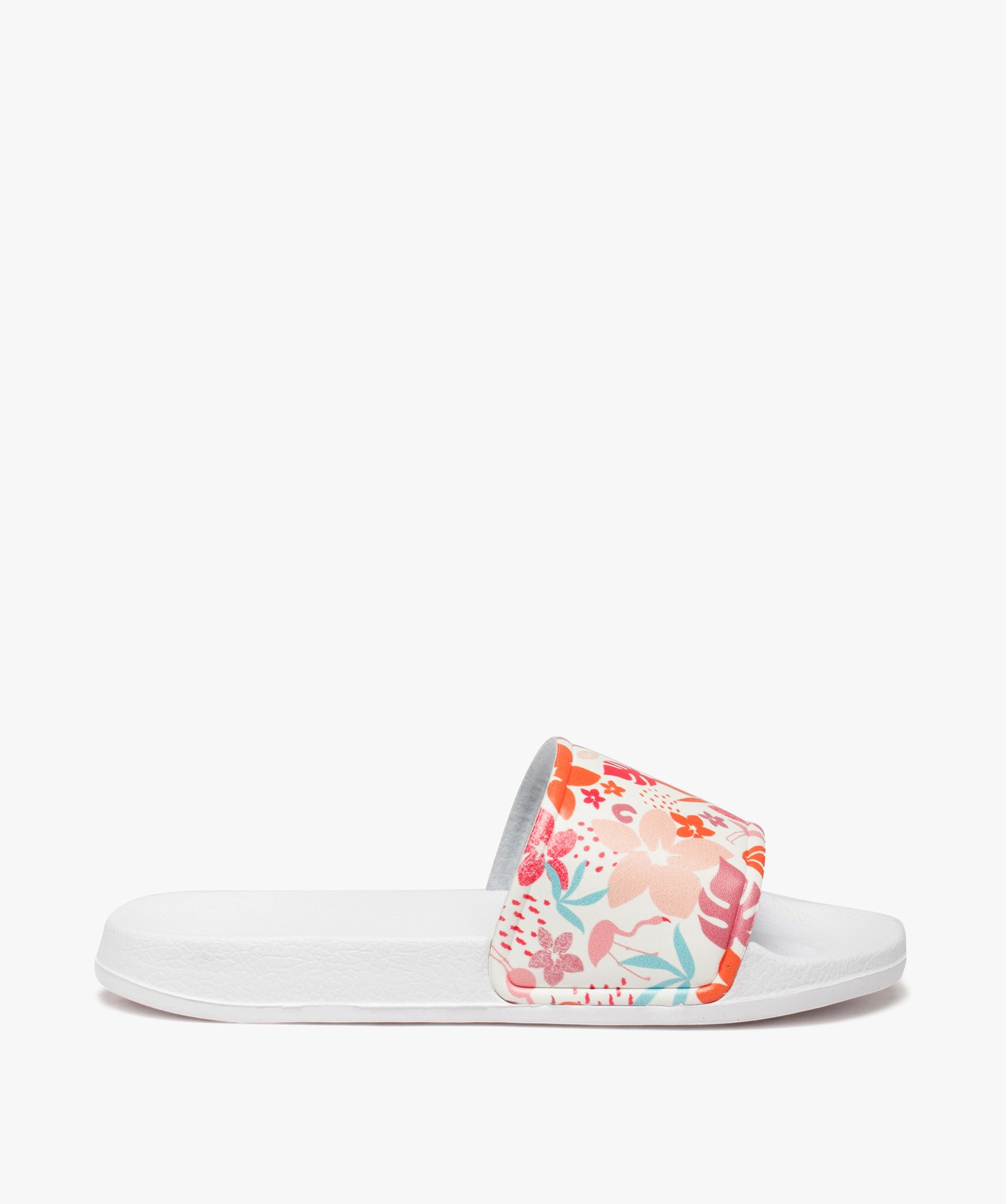 Mules de piscine fille à bandeau imprimé fleurs blanc | GEMO