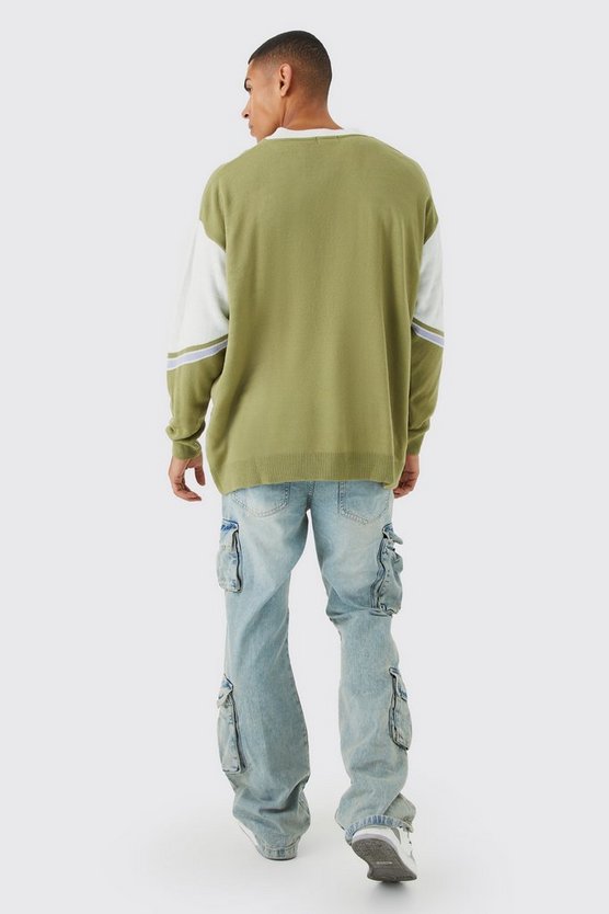 Oversize Football-Sweatshirt mit V-Ausschnitt