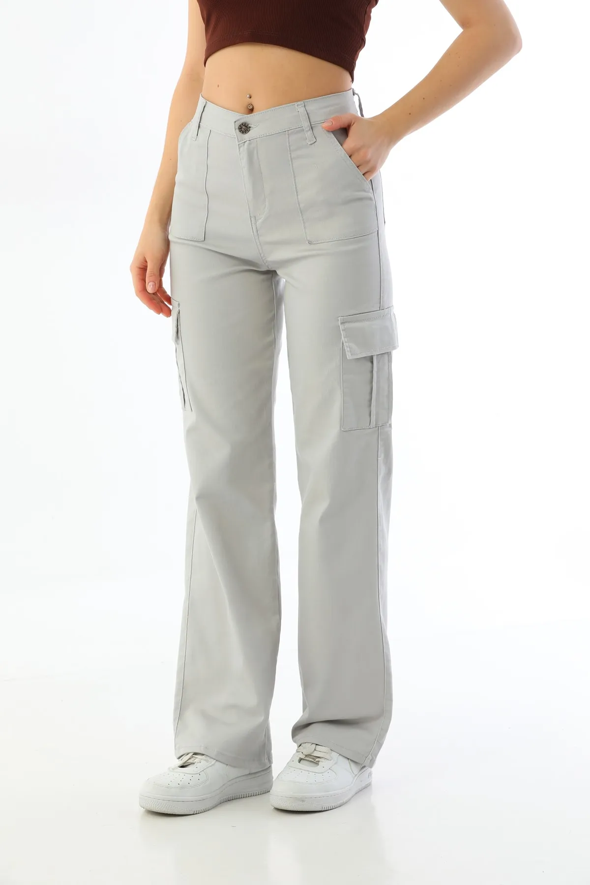 BİKELİFE  Steingraue Cargo-Tasche aus Lycra mit hoher Taille und weitem Bein