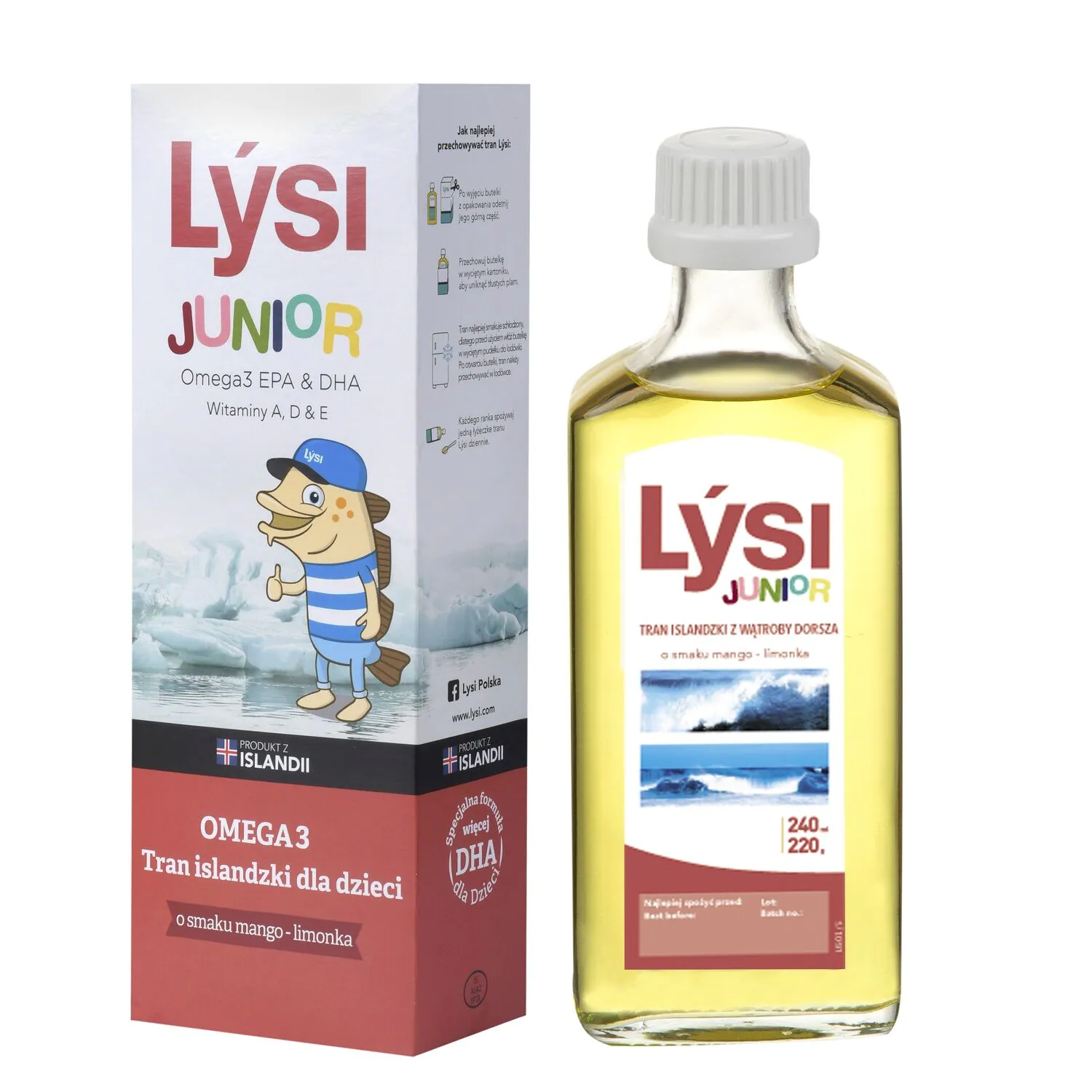 Lysi Junior Ισλανδικό Λάδι Μουρουνέλαιου για παιδιά, γεύση μάνγκο-λάιμ, Λάδι