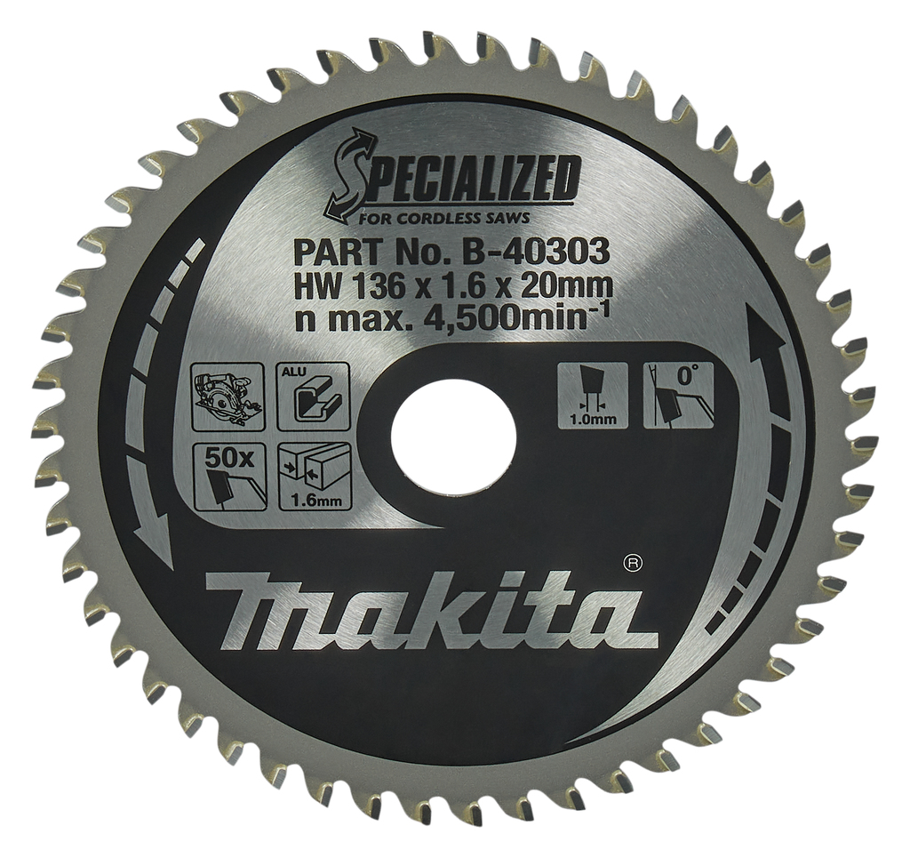 Makita Zubehör B-40303 Kreissägeblatt Aluminium Spezial 136x20x1,6 50T 0g