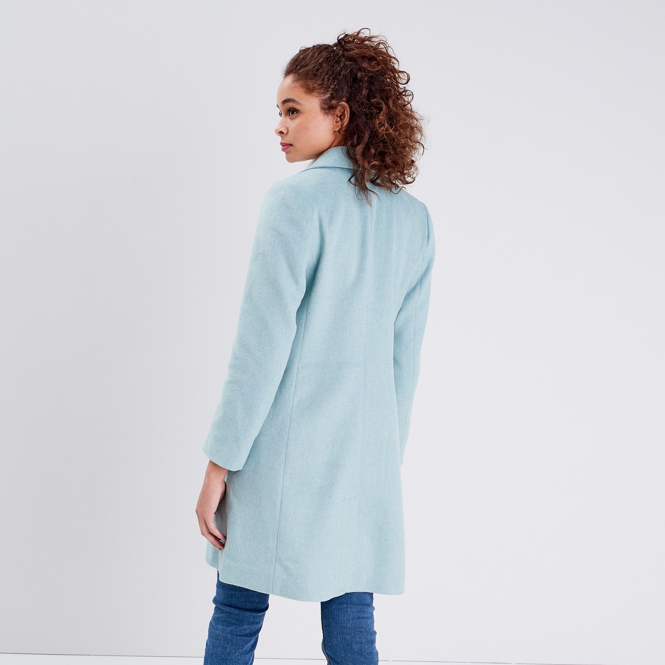 Manteau droit boutonné bleu turquoise femme | Cache Cache
