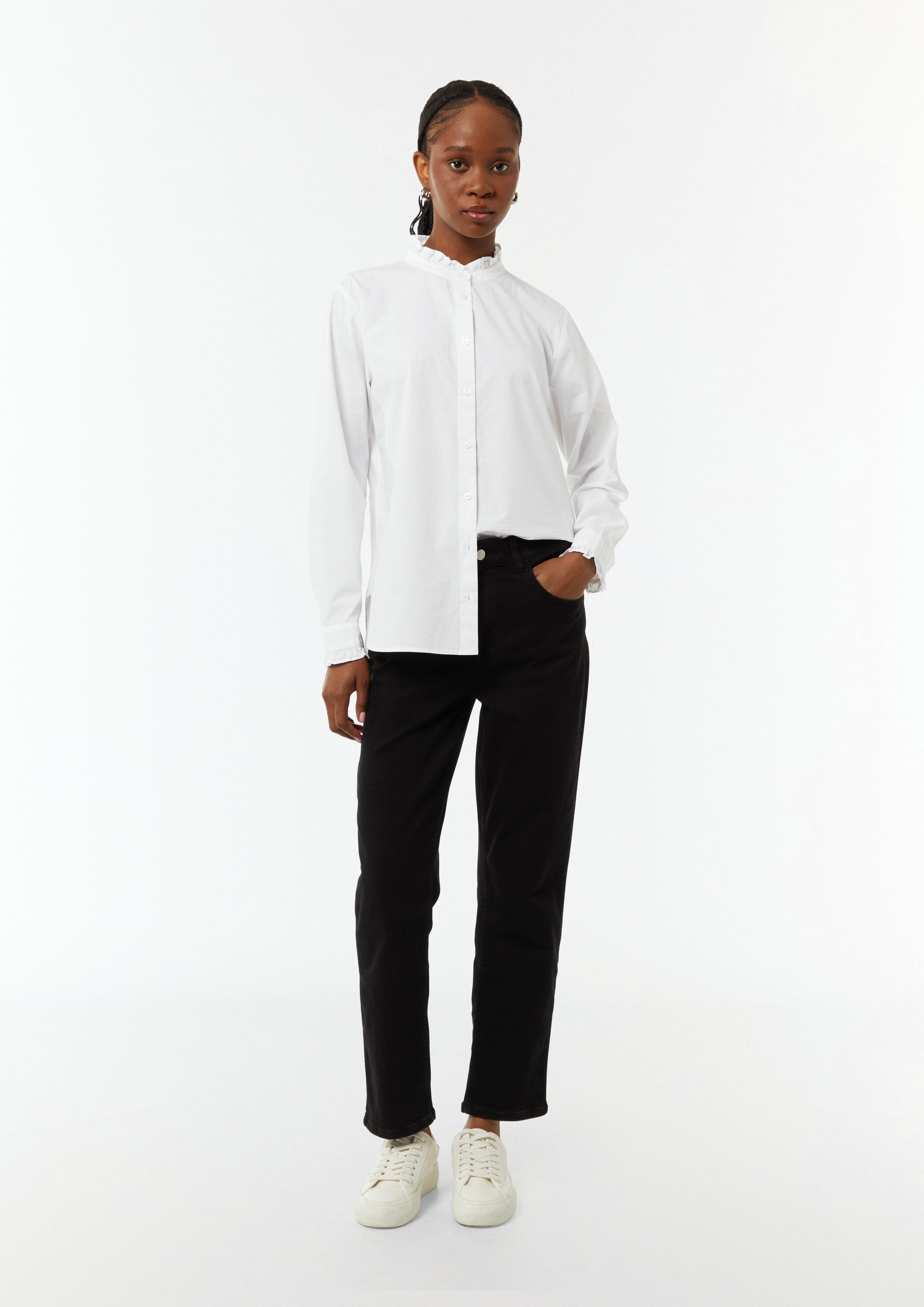 Bluse aus Popeline mit Rüschen-Details - weiß
