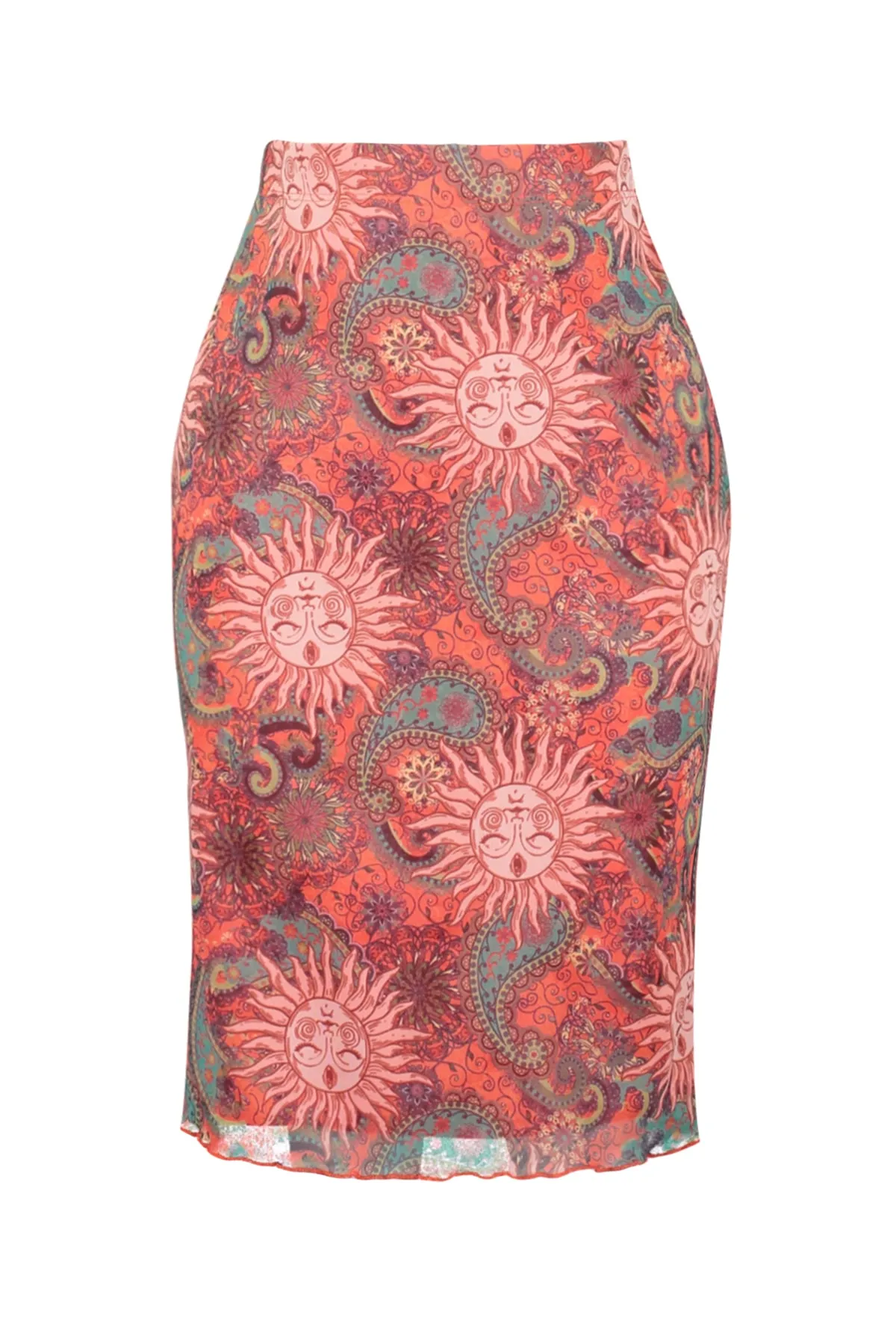 Trendyol Collection  Premium Orange bedruckter Midi-Strickrock aus Tüll mit hohem Bund und Futter TWOSS23ET00206