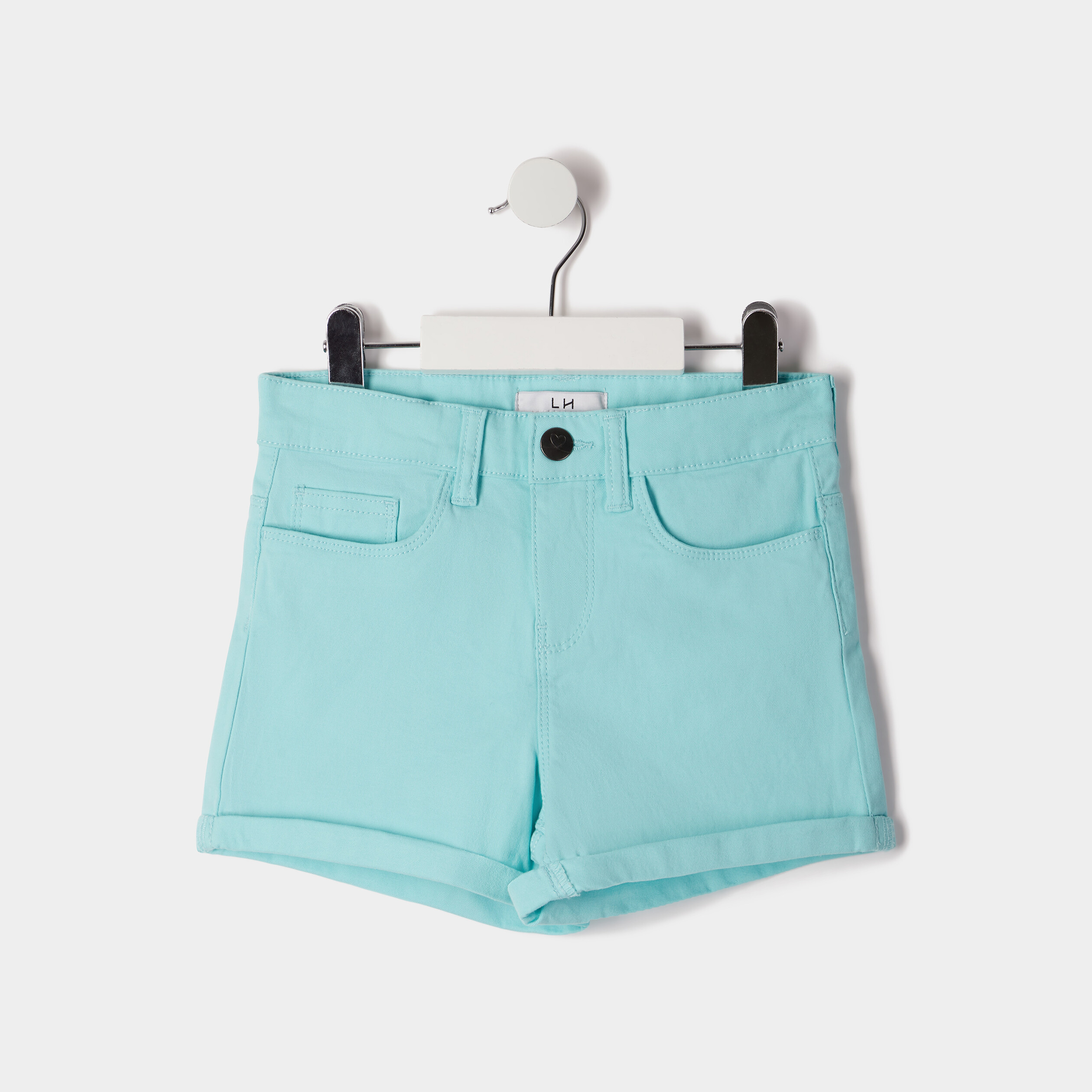 Short ajusté en twill bleu turquoise fille | La Halle