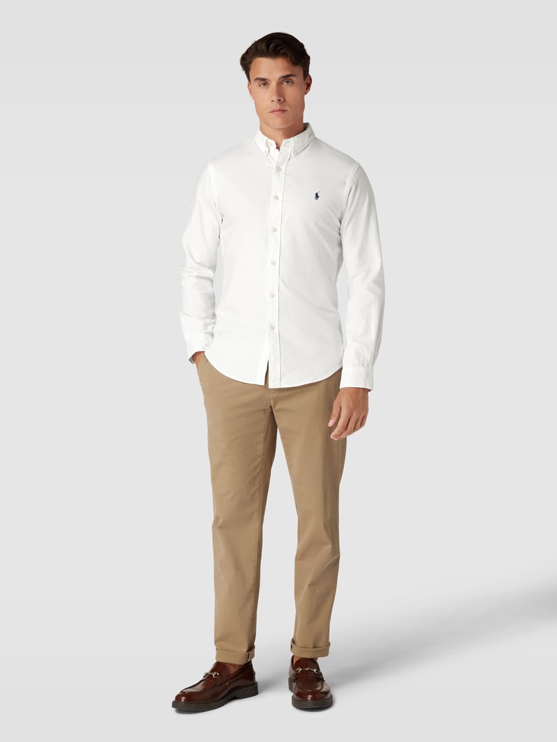 Slim Fit Freizeithemd mit Label-Stitching in weiß