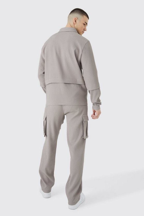 Tall Hemd mit Reißverschluss & elastische Cargohose