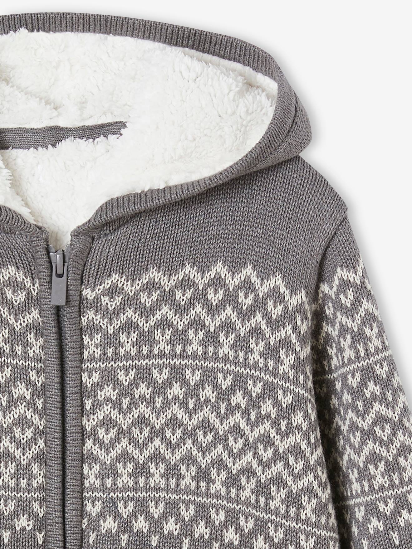 Vertbaudet Gefütterte Jungen Strickjacke - grau meliert