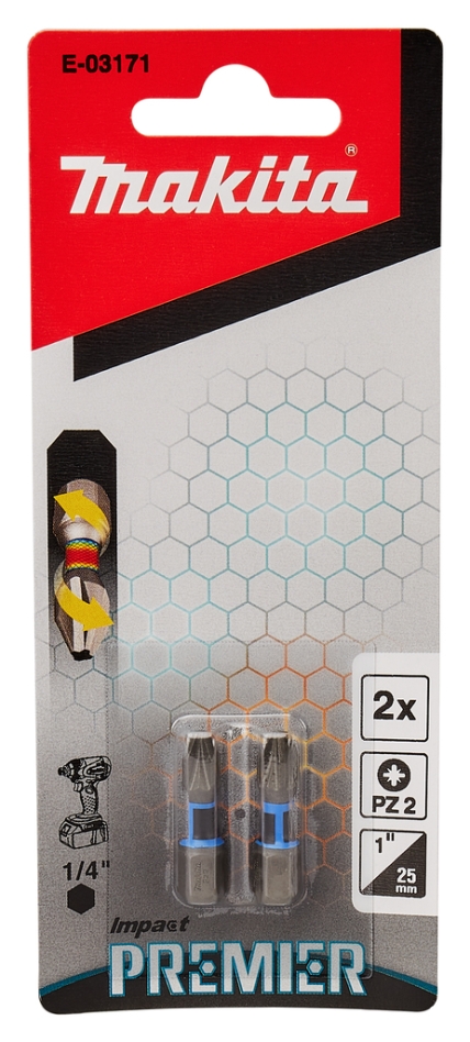Makita Tillbehör E-03171 Slagskruvmejselbits PZ2x25mm XTT Impact Premier Per 2 st