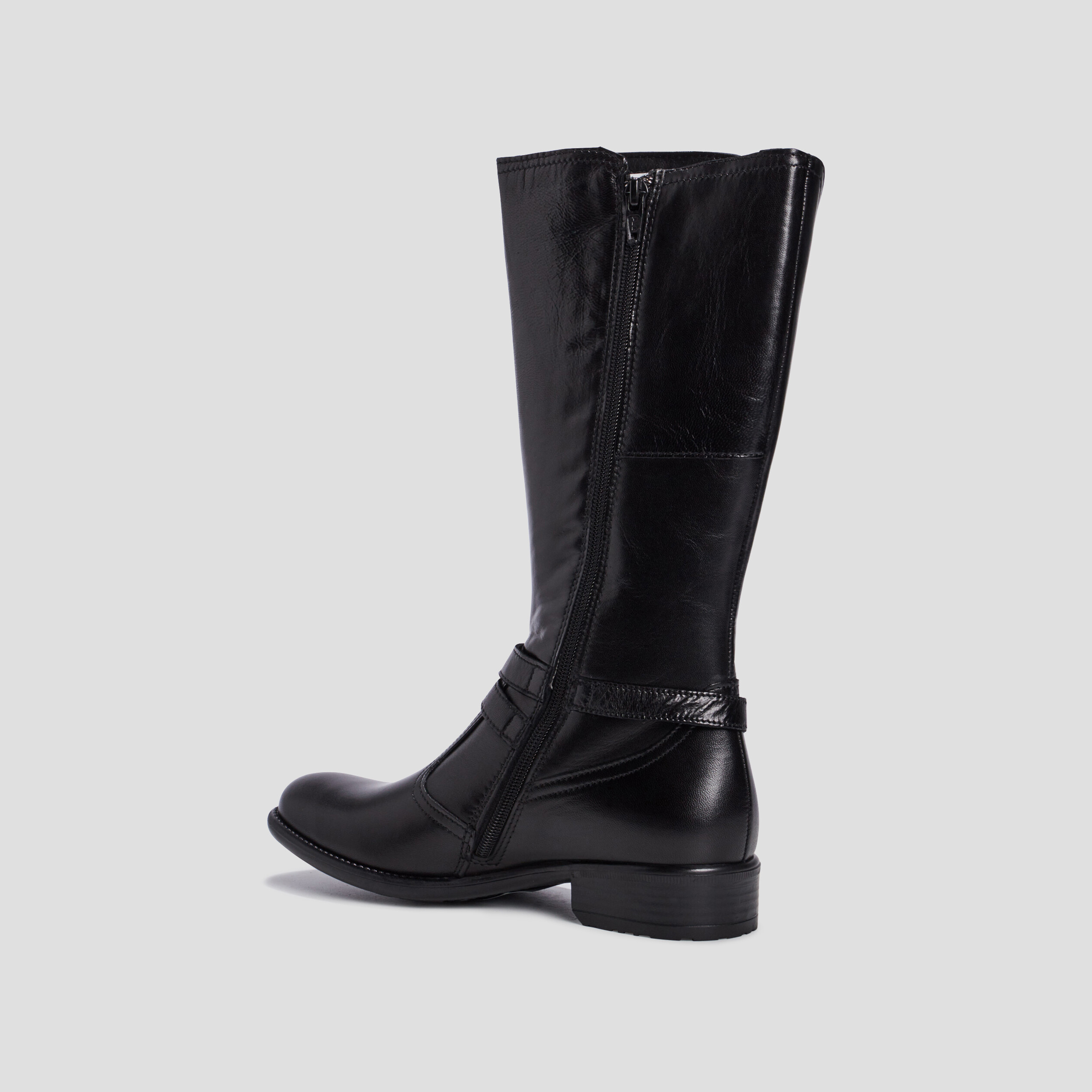 Bottes zippées en cuir avec brides noir fille | La Halle