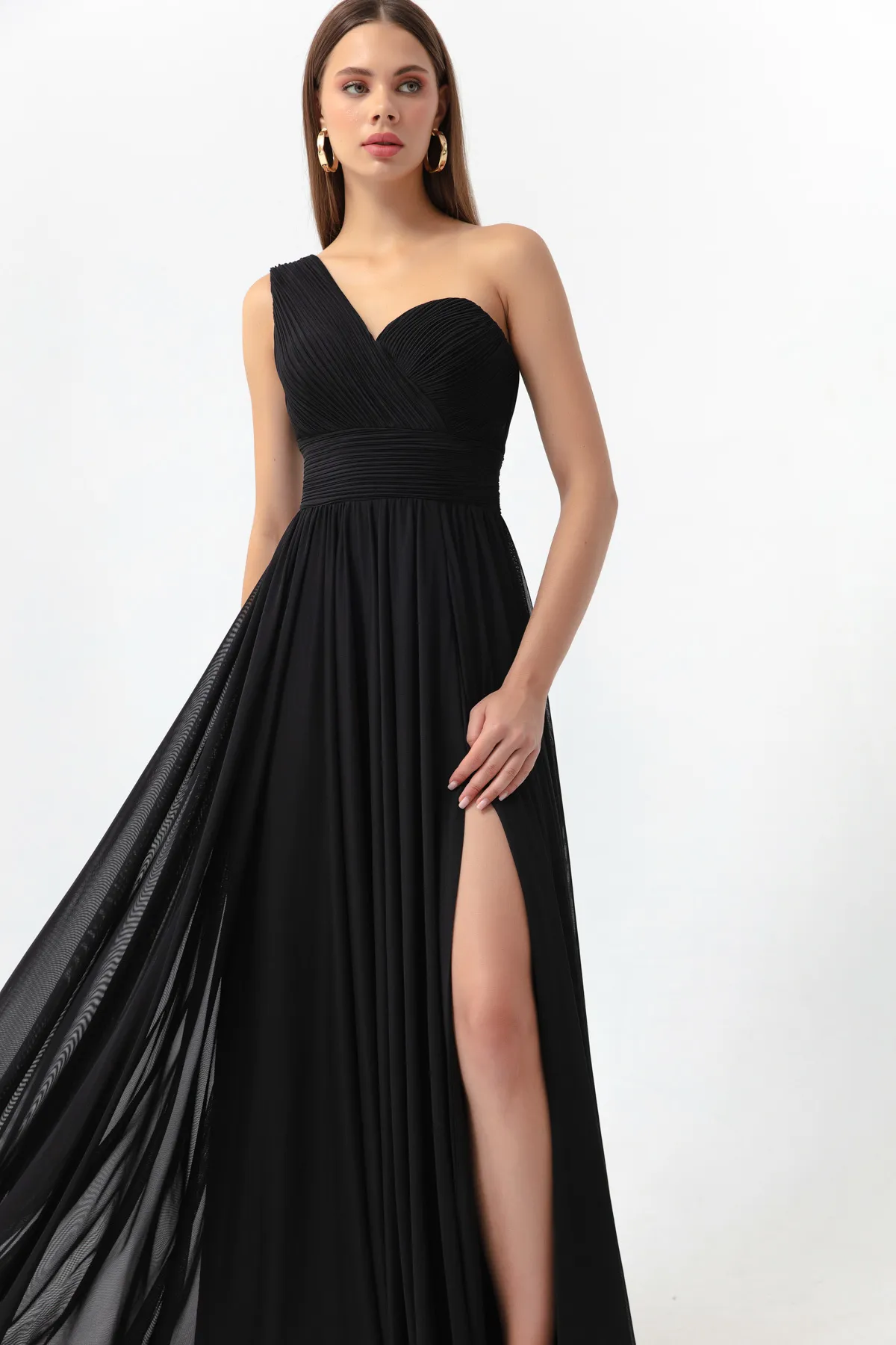 Lafaba  Schwarzes langes Abendkleid mit One-Shoulder-Schlitz für Damen