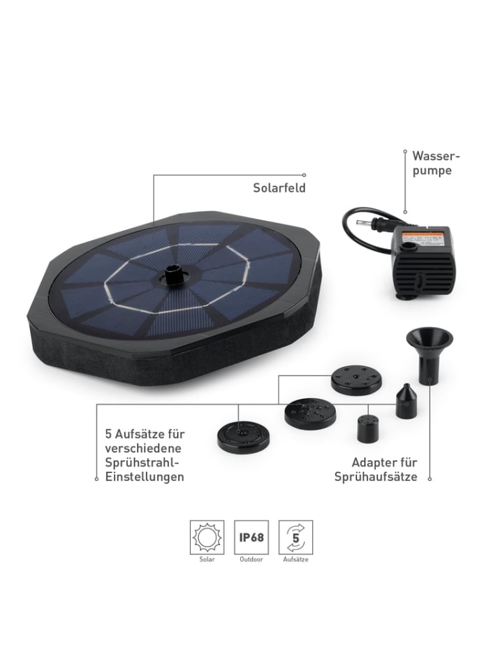 Garvida Solar Gartenfontäne mit 6 Sprühaufsätze Teich Springbrunnen Dekoration günstig kaufen onesize