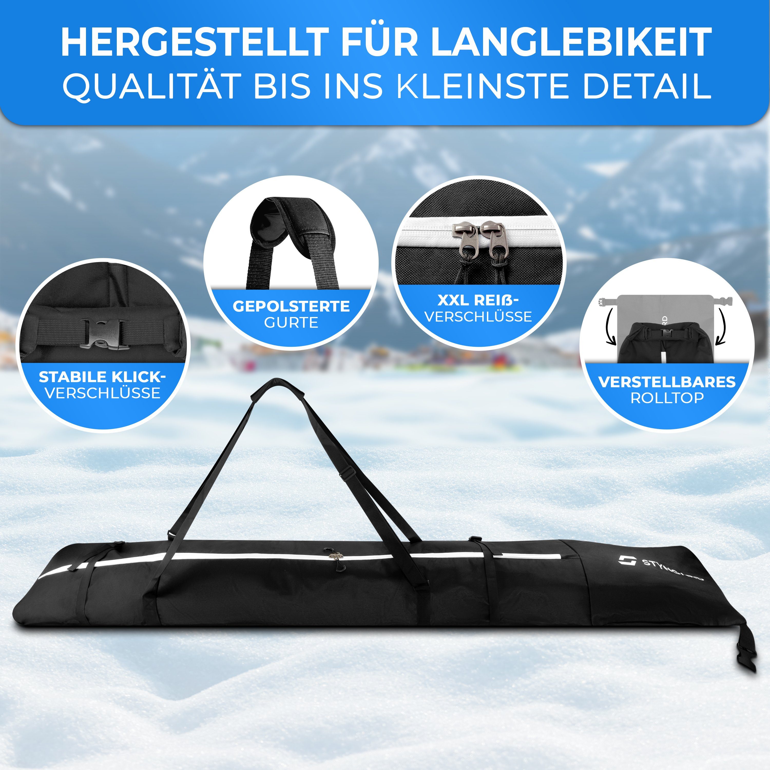 Styngard Skitasche KITZBÜHEL, 2 Paar Ski mit Rolltop [XXL - für 2 x 140 cm bis 200 cm]