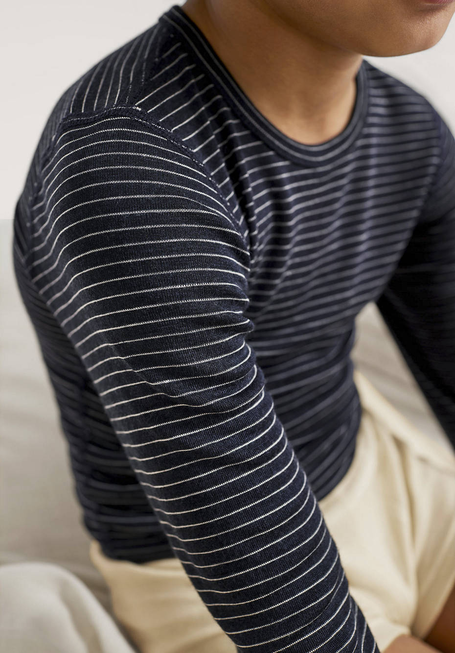 Langarmshirt aus Bio-Merinowolle mit Seide
