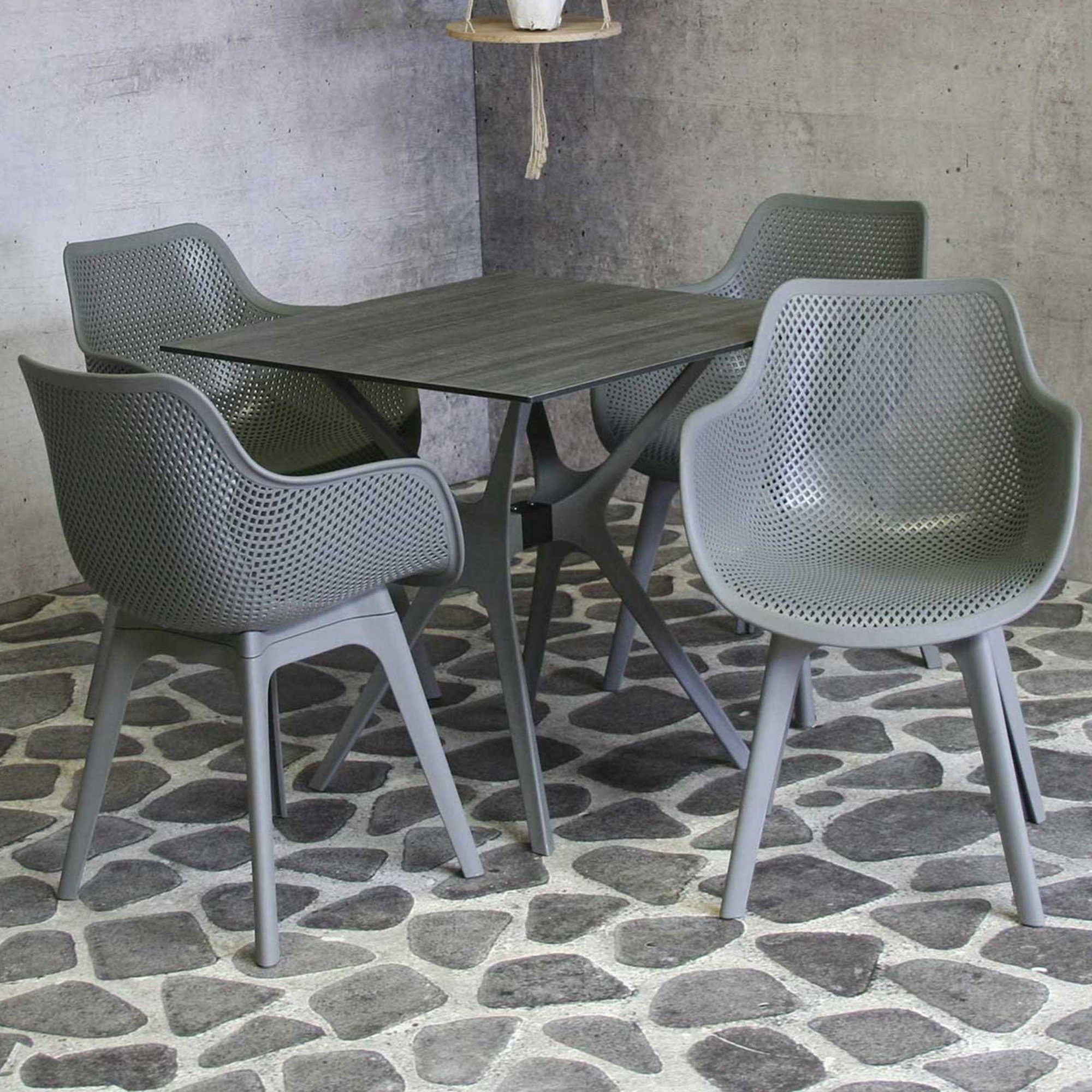 Raburg Gartenstuhl JASPER, verschiedene Farben, Design-Schalenstühle mit Armlehnen (4er-Set), ergonomisch & perforiert, sehr stabil & super bequem, bis 150 kg
