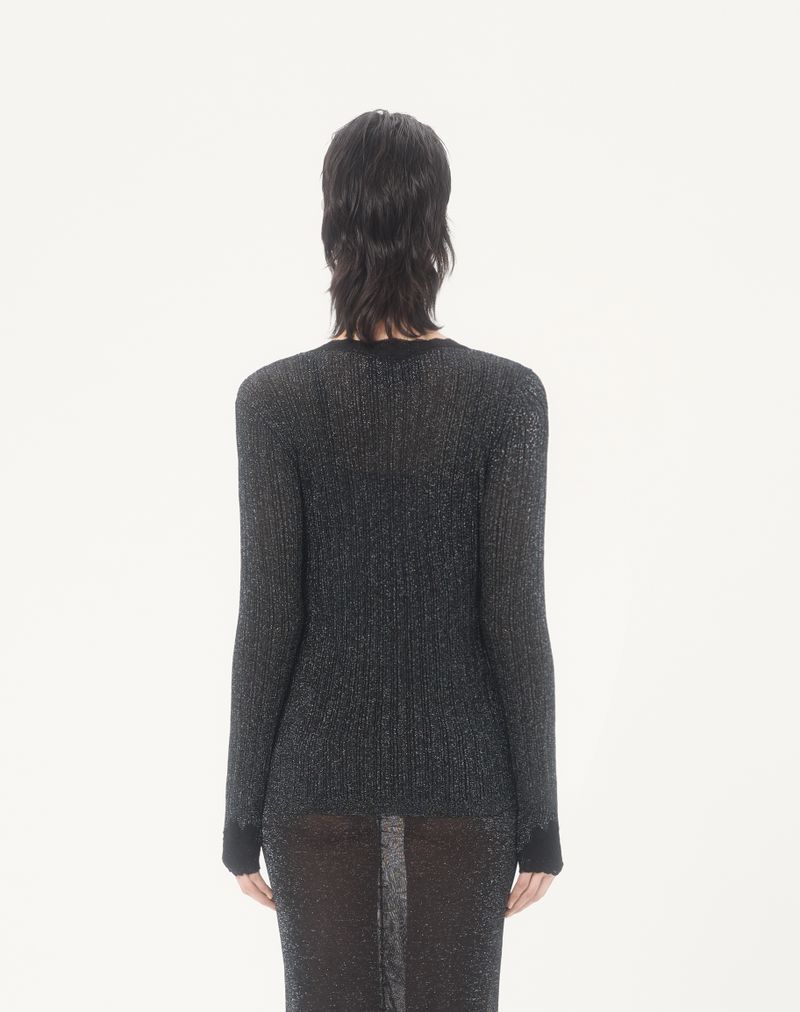 Cardigã de malha lurex com renda