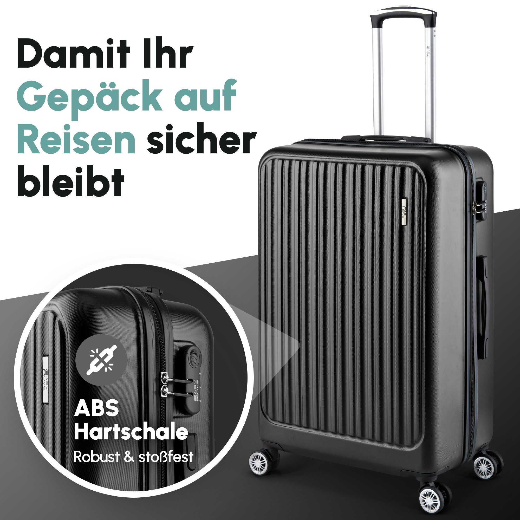 Easy Move Hartschalen-Trolley Ace 026, Reisekoffer mit 4 Rollen, 360° Rollen, 3 tlg. Set M-L-XL