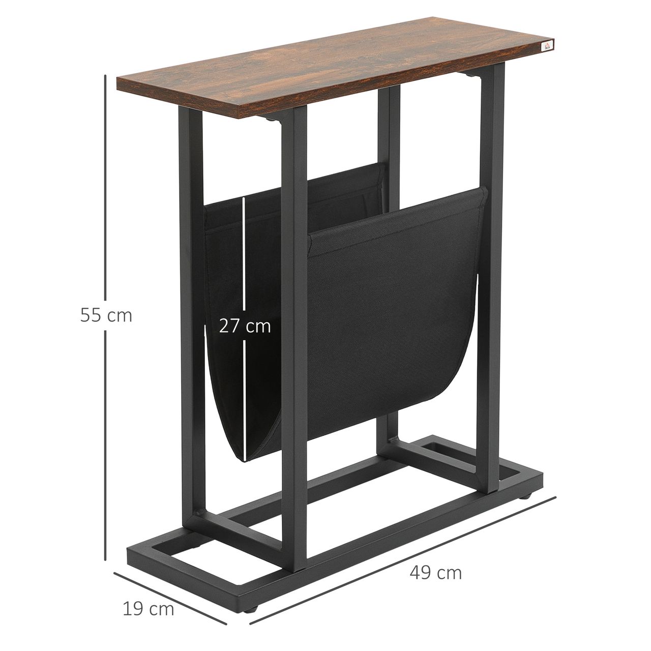 HOMCOM Beistelltisch mit Stofftasche, Sofatisch, Couchtisch, Dunkelbraun