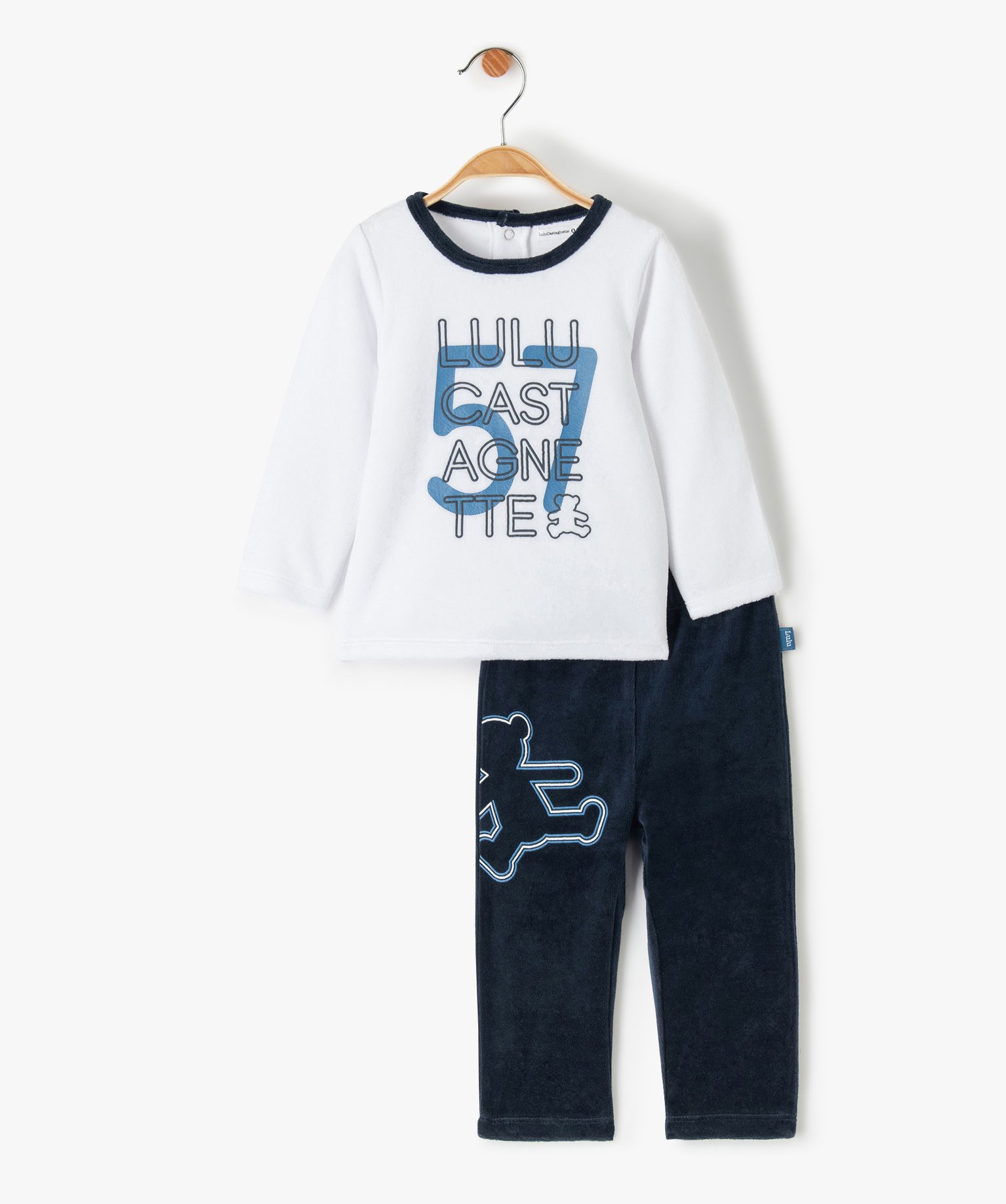 Pyjama bébé 2 pièces en velours - LuluCastagnette blanc | GEMO