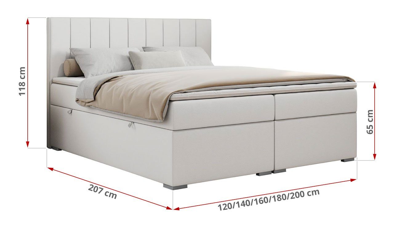 MKS MÖBEL Boxspringbett ALLY, Doppelbett mit Multipocket-Matratze, Praktisch Polsterbett