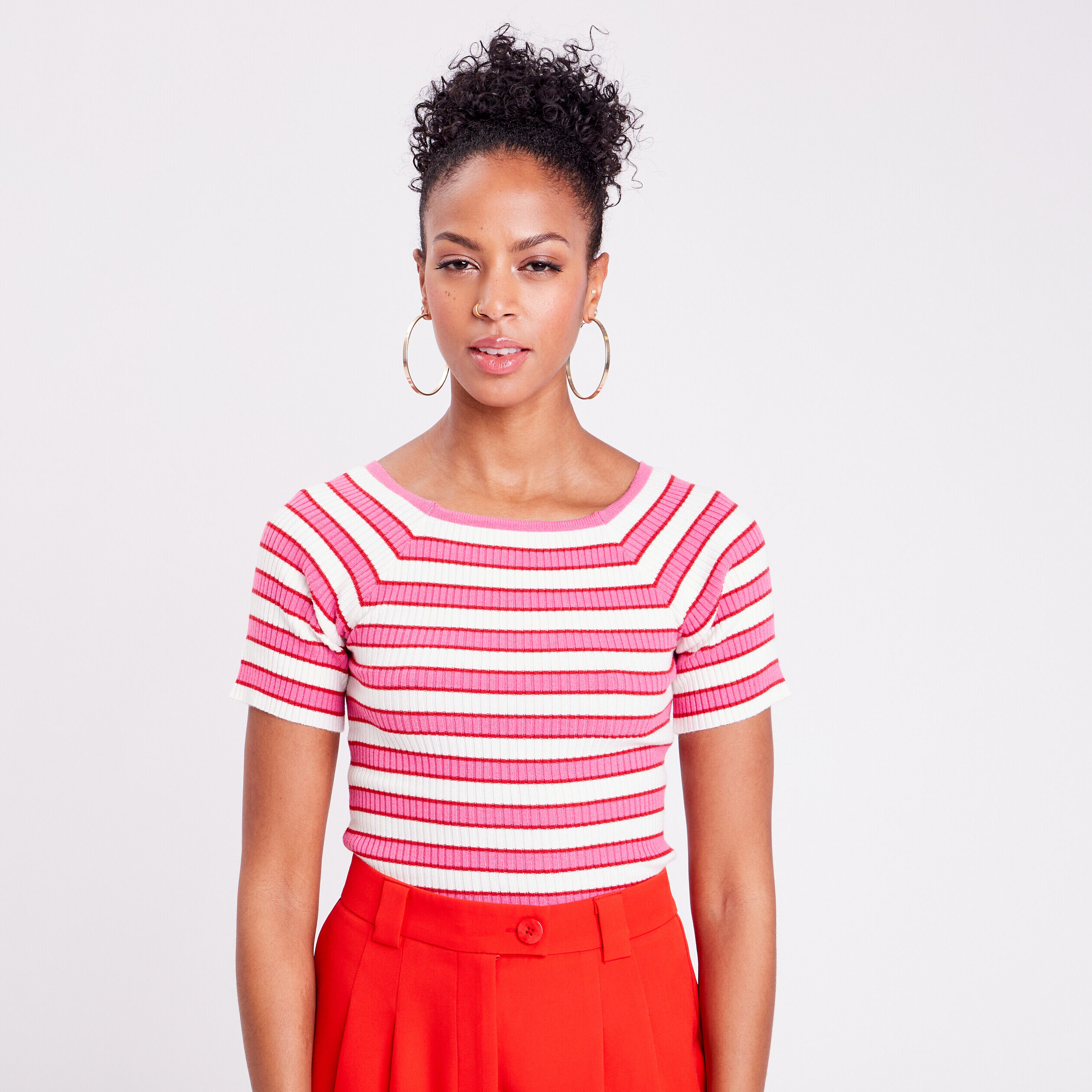T-shirt ajusté côtelé multicolore femme | Cache Cache