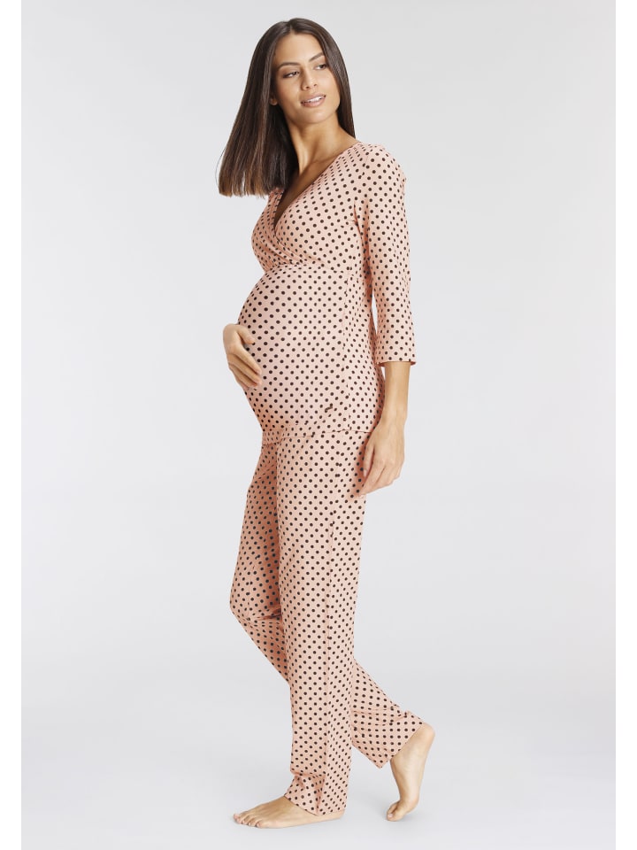LASCANA Umstandspyjama in beige schwarz gepunktet günstig kaufen 32/34