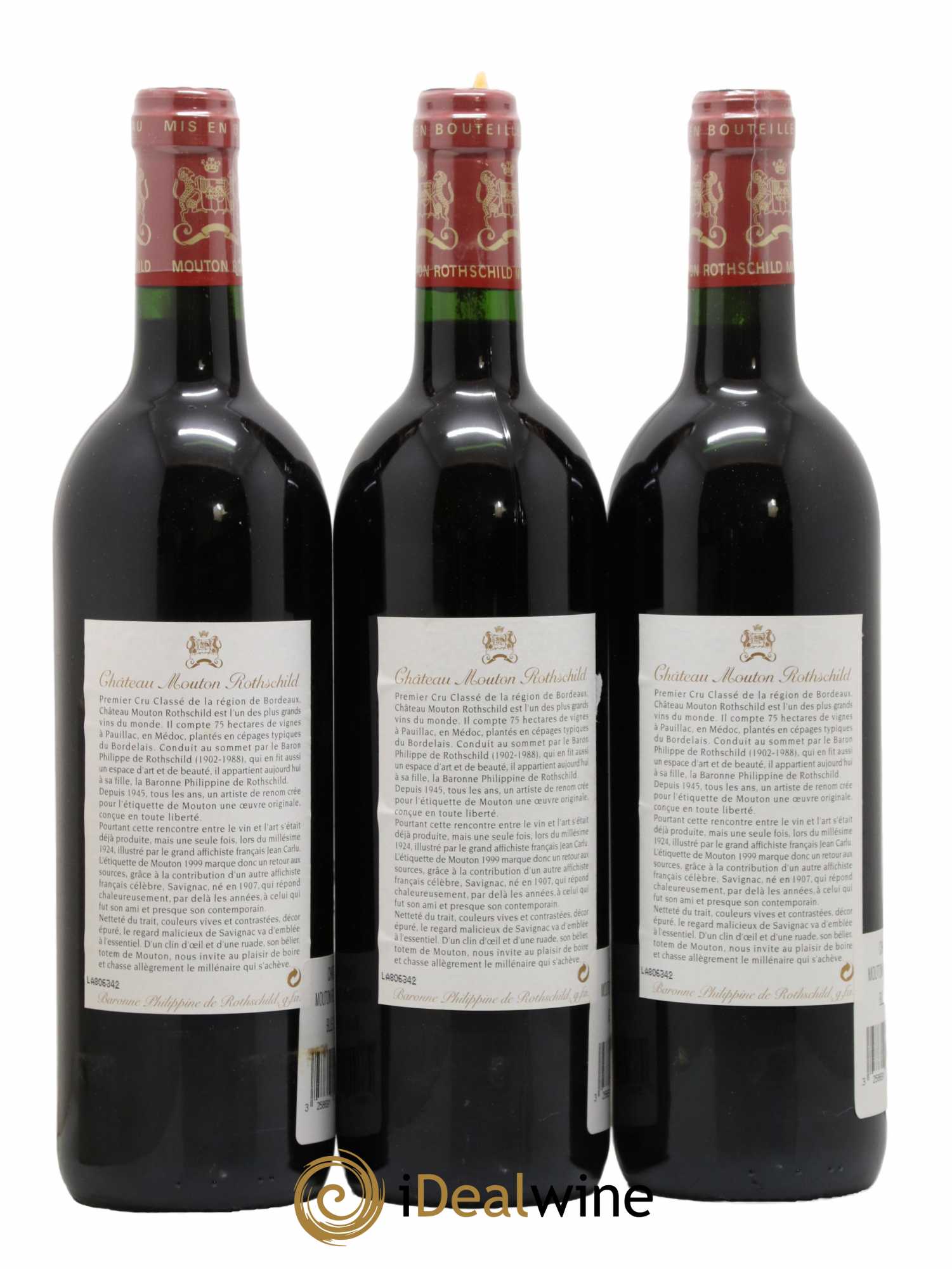 Château Mouton Rothschild 1er Grand Cru Classé  1999 - Lot de 3 Bouteilles