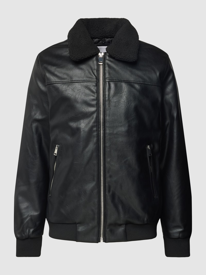 Lederjacke mit Umlegekragen in schwarz