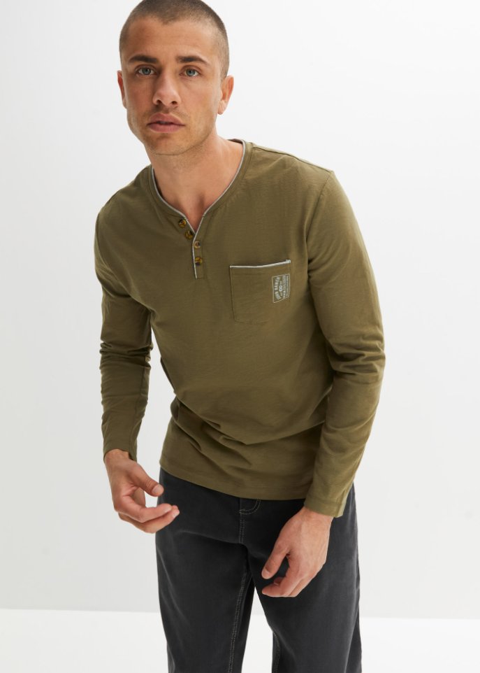 Henleyshirt in 2 in 1 Optik, Langarm