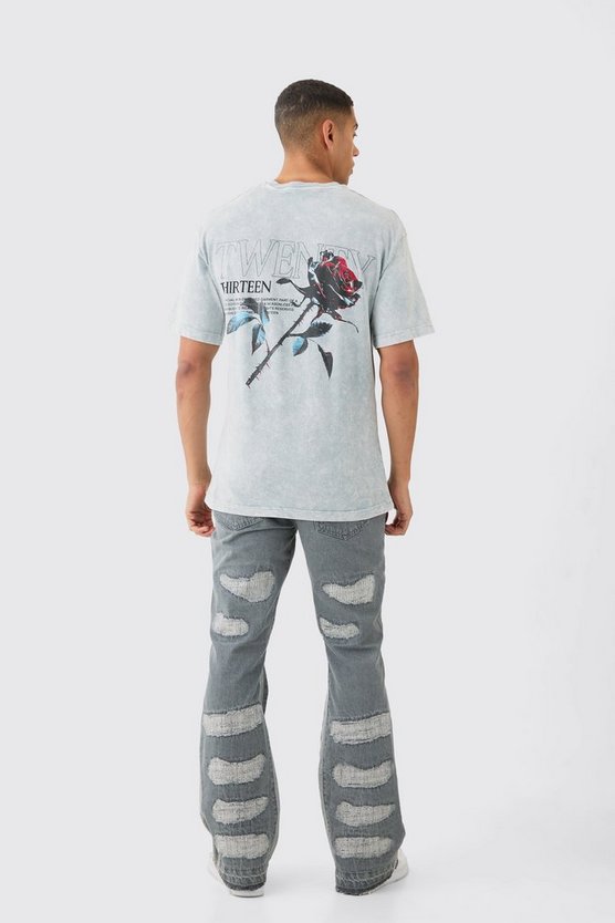 T-Shirt mit Acid-Waschung und Rosen-Print
