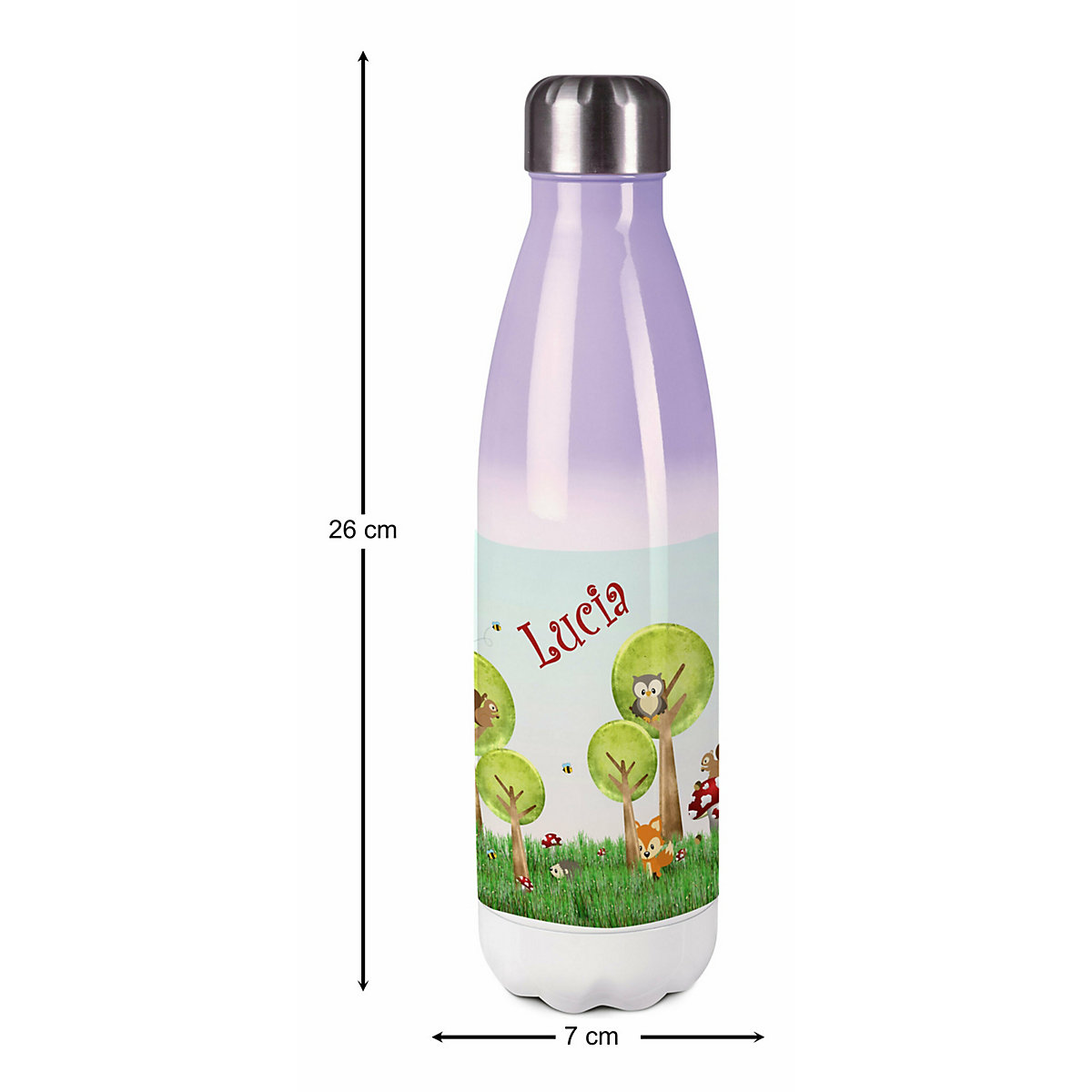 Edelstahl Kinder Thermoflasche / Trinkflasche bunt Waldwiese Spülmaschinenfest, Auslaufsicher, Bruchfest, Doppelwandig, Für Heißgetränke geeignet, Mit Deckel, Isoliert