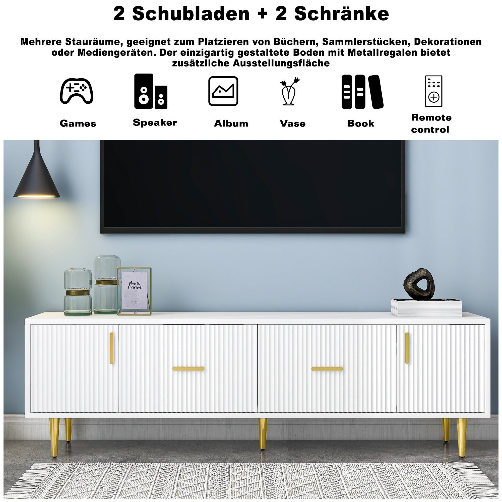 BlingBin TV-Schrank TV-Ständer Lowboard (1-St., 2 Türen, 2 Schubladen, für 70-Zoll-TV) leise Scharniere, 170 cm langer