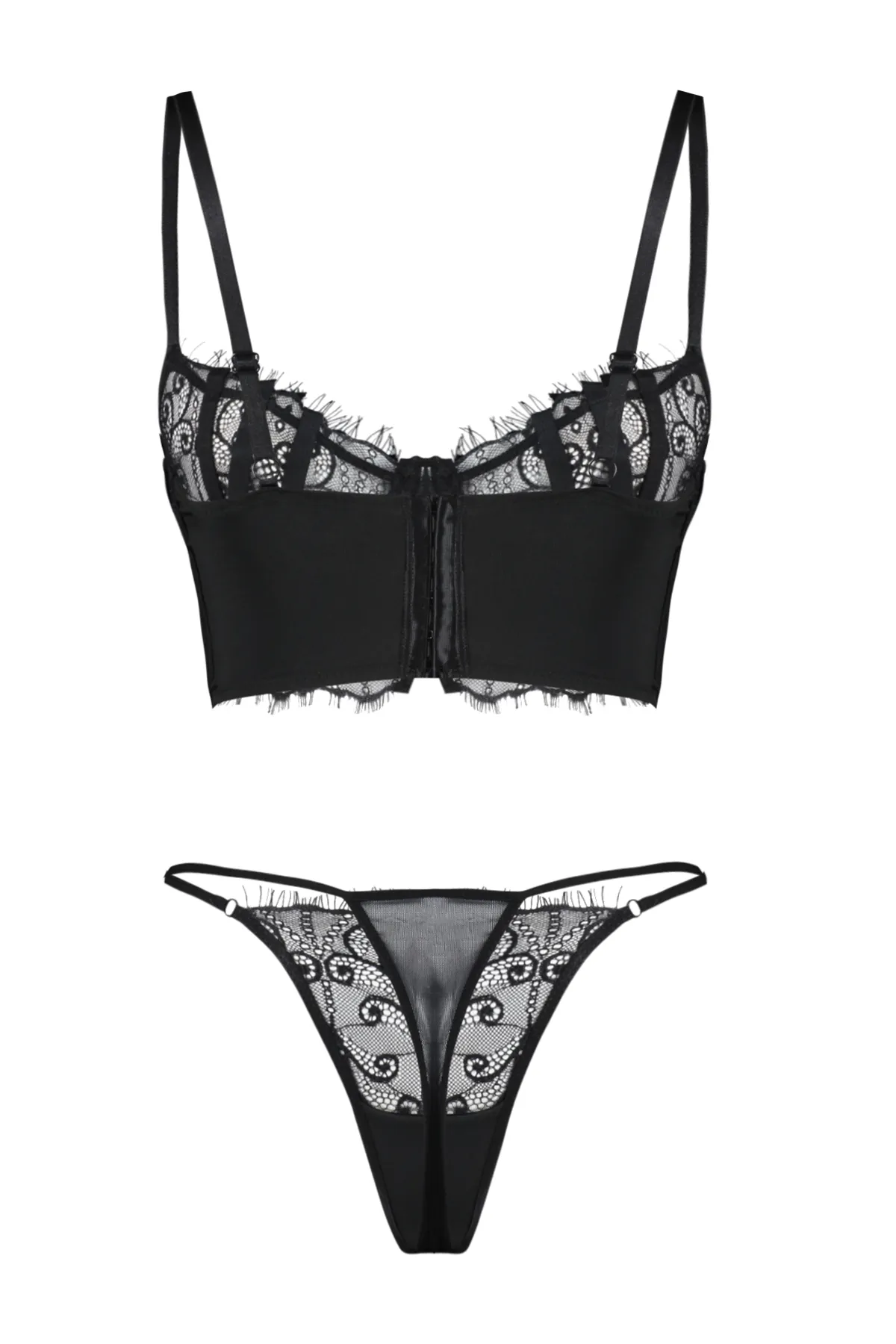Trendyol Collection  Schwarzes, hüllenloses Dessous-Set aus Strick mit Bügel und Spitzenband THMAW24CC00002