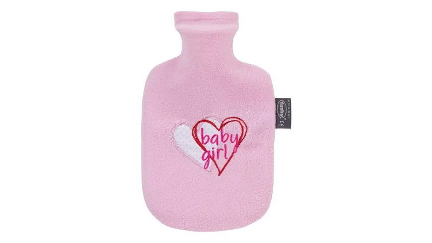 fashy Wärmflasche 0,8l mit Bezug Rosa mit Stickerei Baby Girl