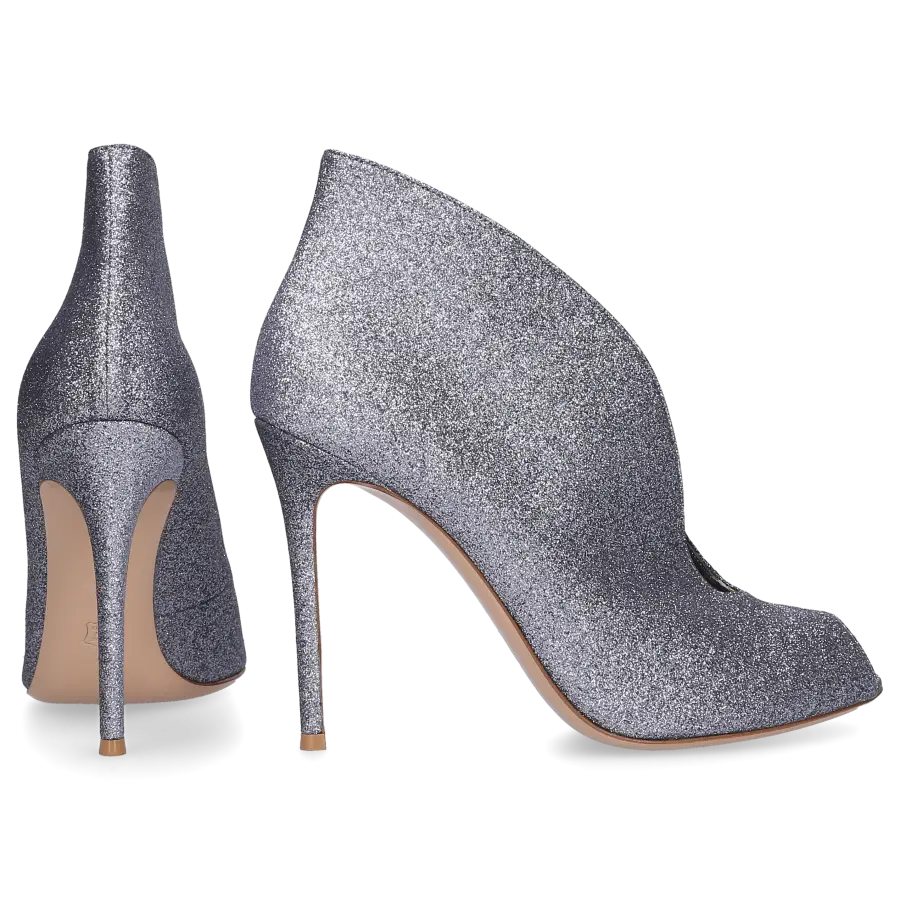 Gianvito Rossi - High Heel Peeptoes Kalbsleder Glitter Glitzer grau silber - grau