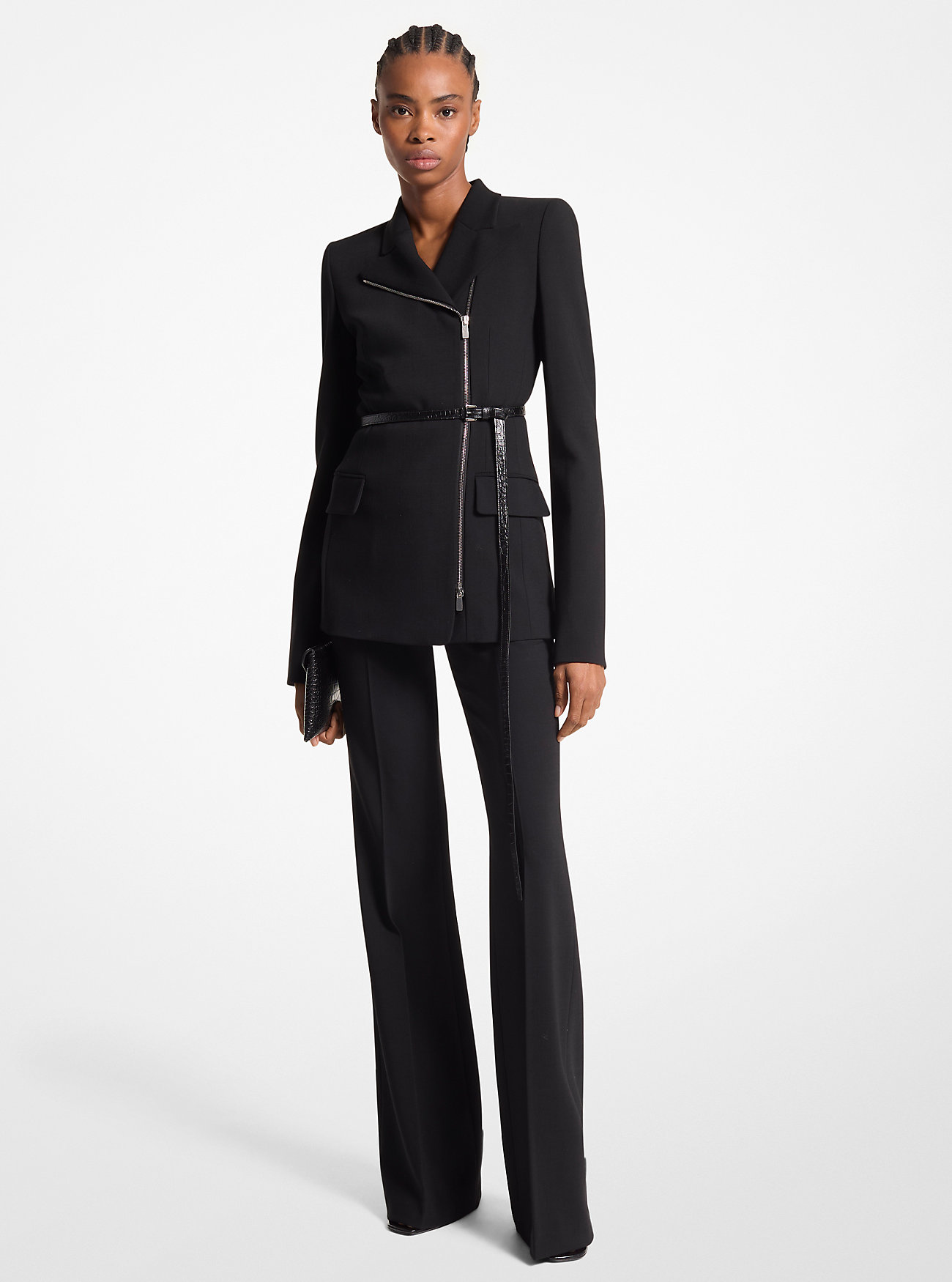 Stretch Wool Crepe Side-Zip Jacket - BLACK