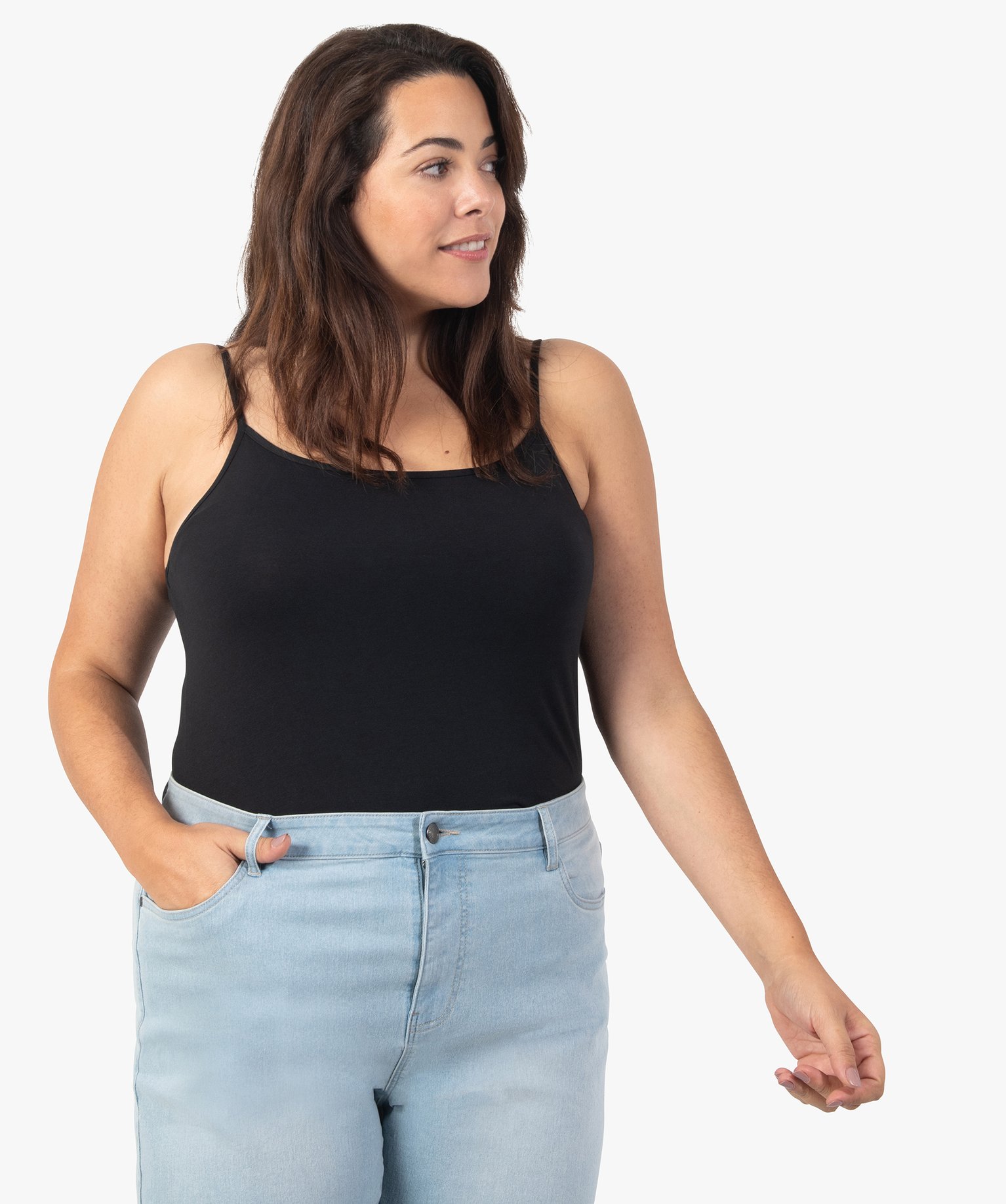 Débardeur femme grande taille uni à fines bretelles noir | GEMO
