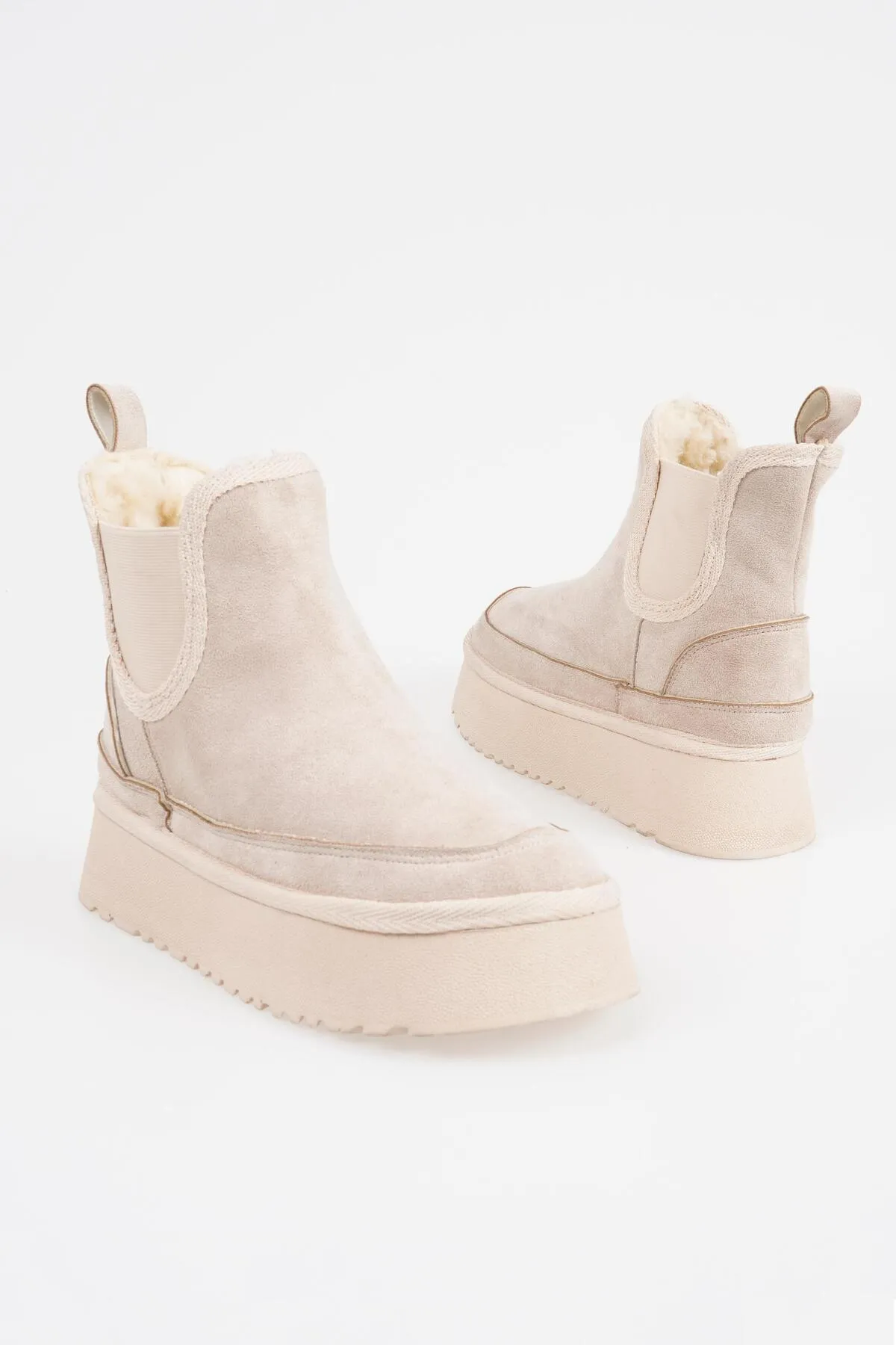 CZ London  Damen-Chelsea-Stiefel, elastisch, bequem, mit Fell innen