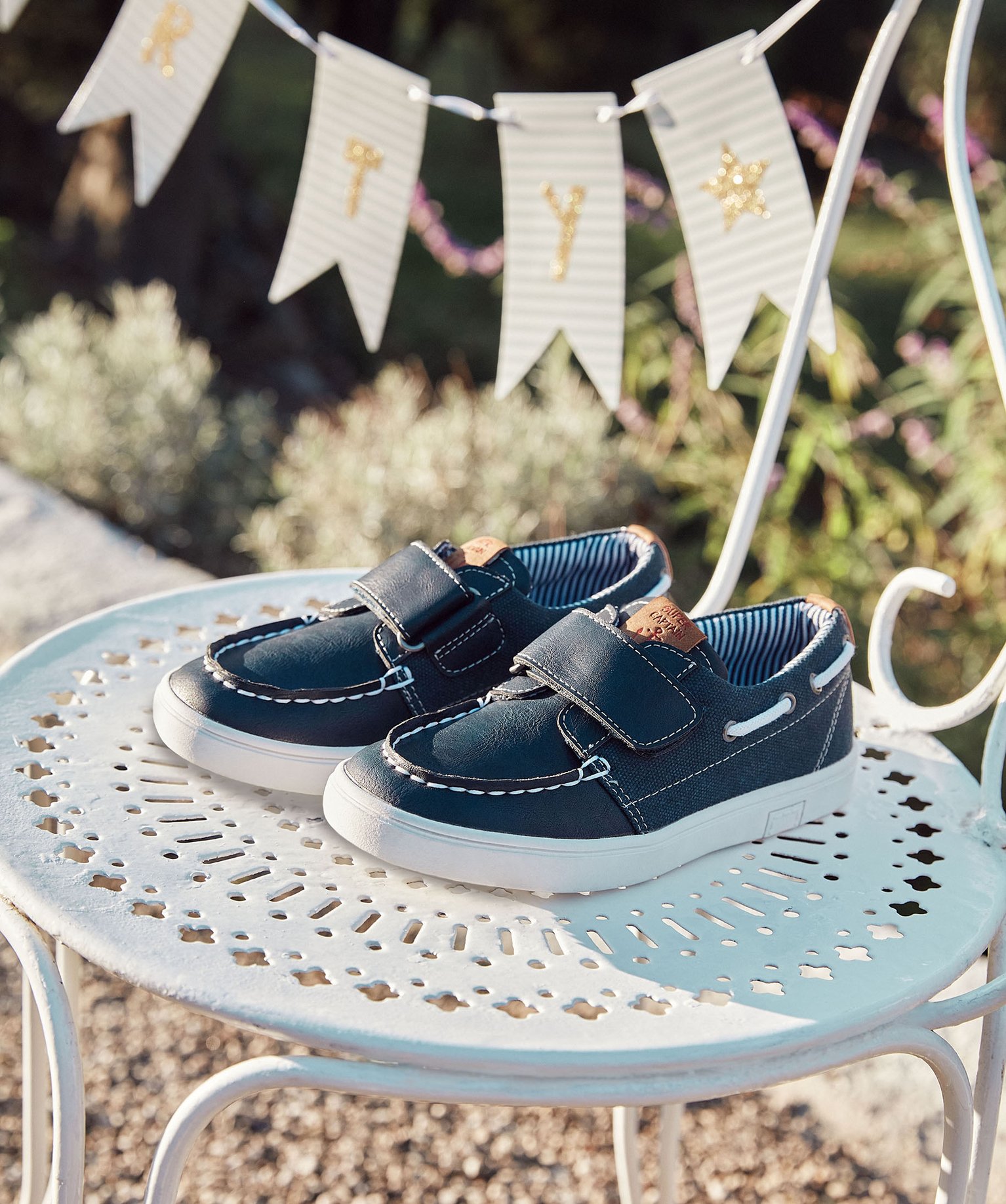 Chaussures bateau Garçon unies bi-matières à scratch marine | GEMO